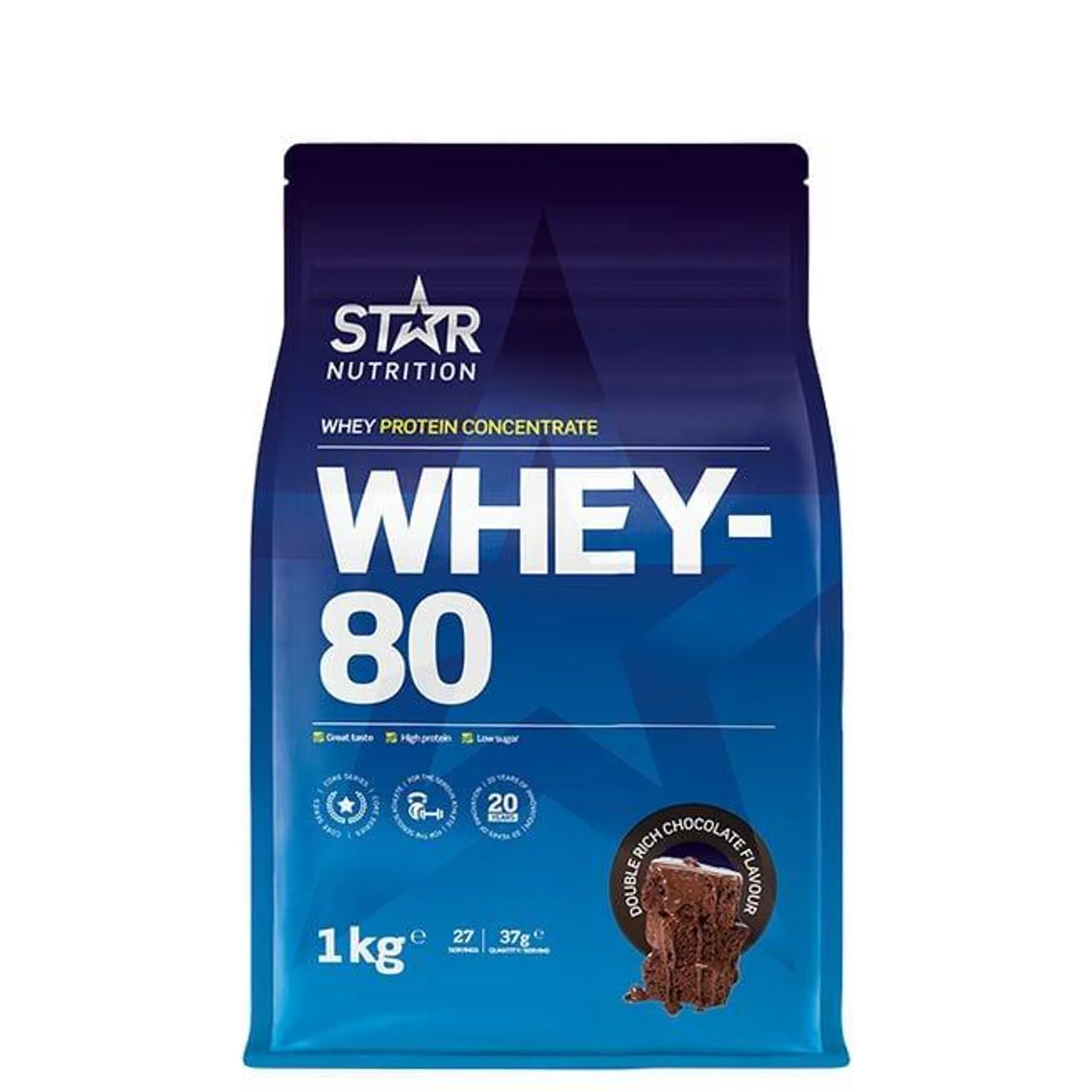 Whey-80 Vassleprotein 1 kg Double Rich Chocolate