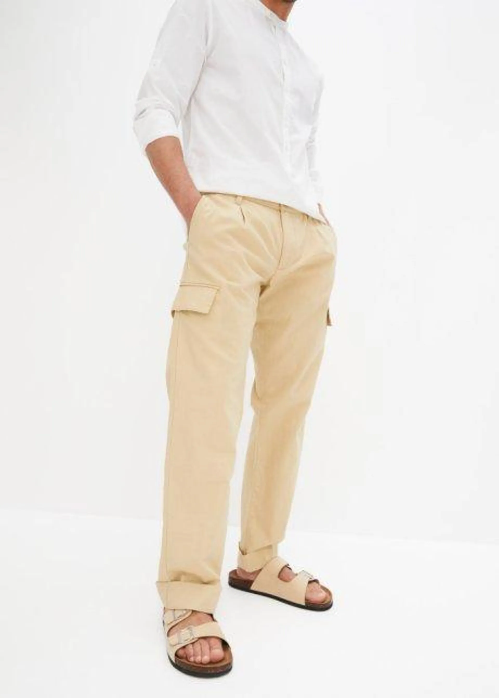 Pantalon cargo en lin majoritaire Regular Fit, Straight