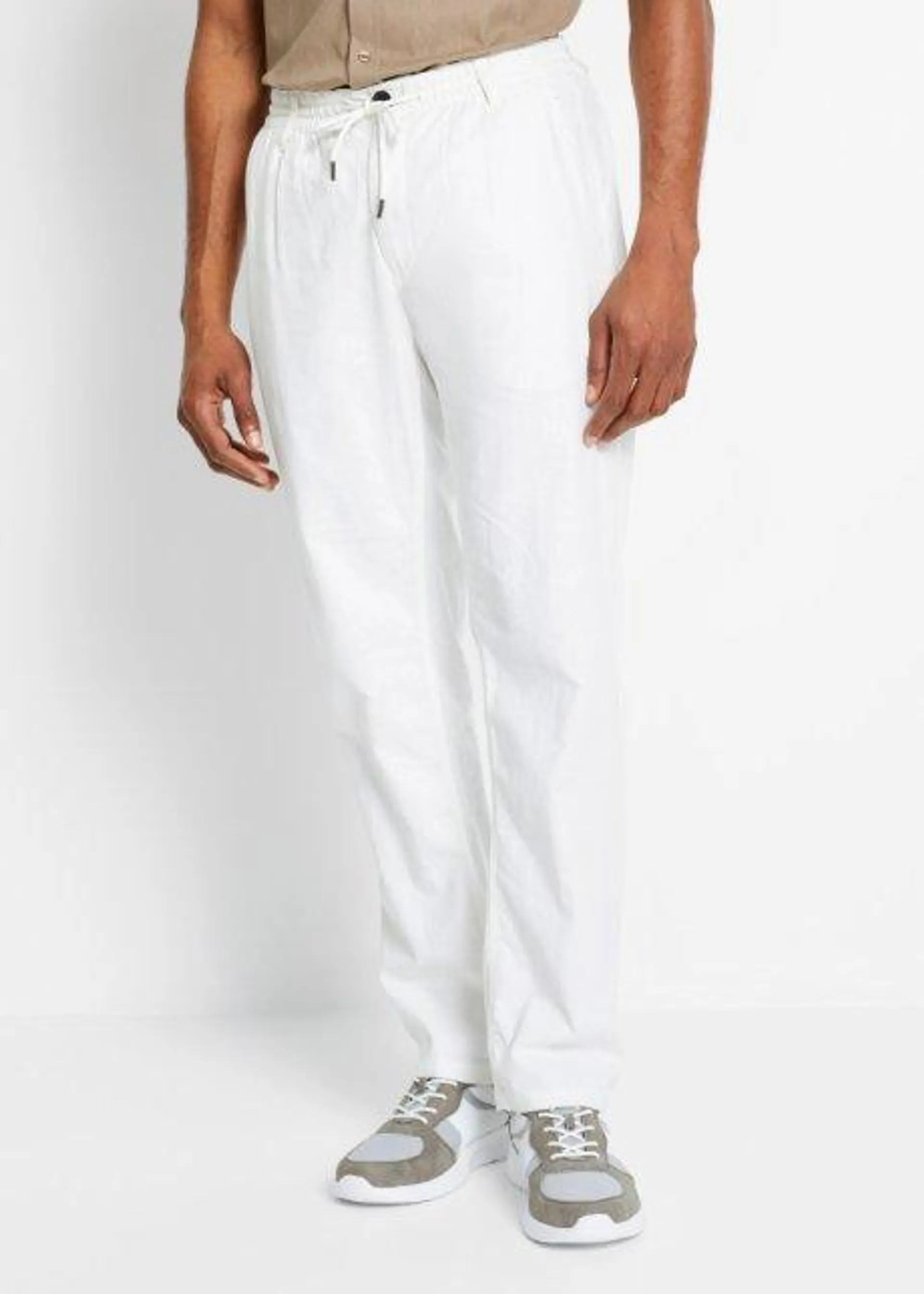 Pantalon chino en lin majoritaire avec taille extensible Regular Fit, Straight