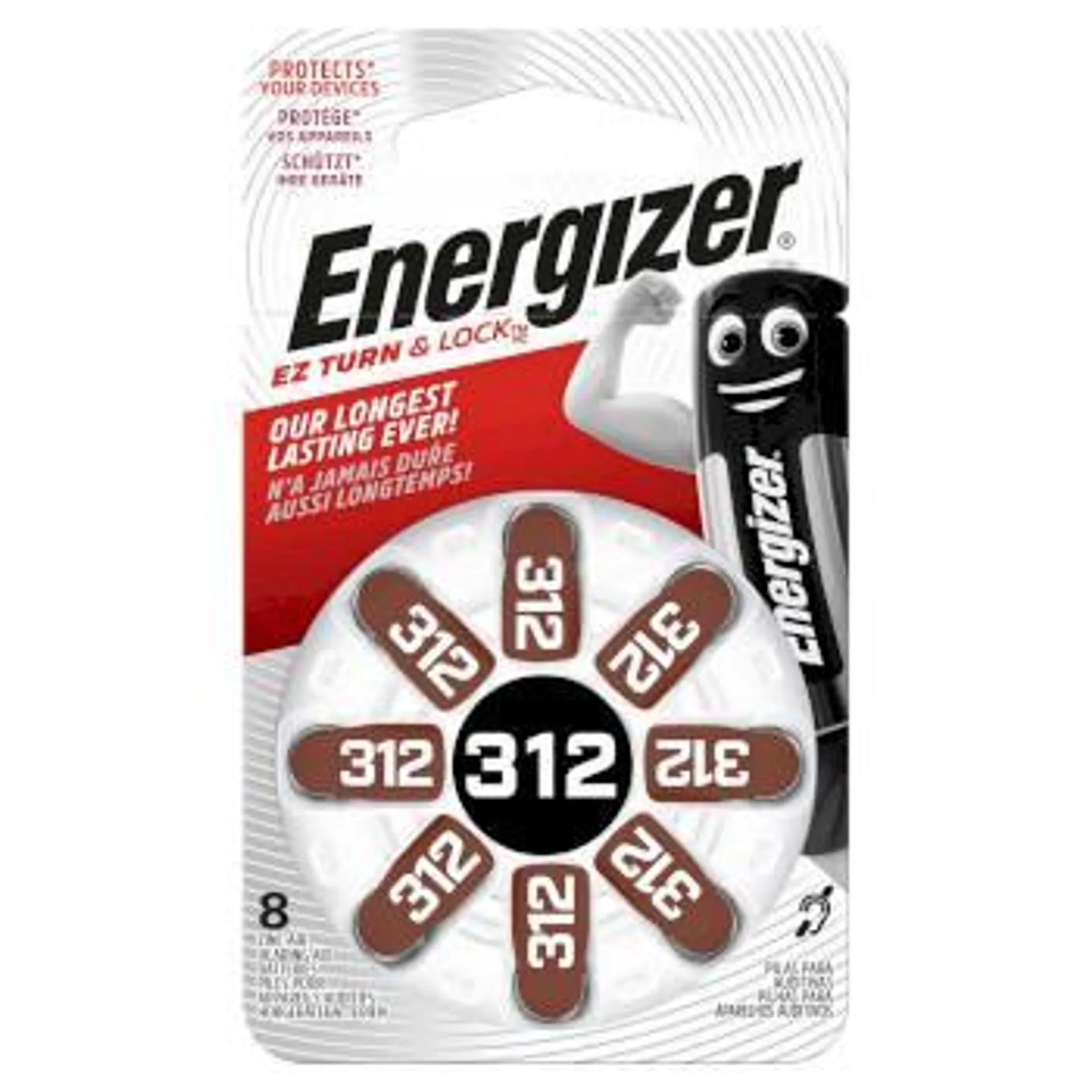 Energizer Zink-Air Battery PR41 Typ 312 | 1.4 V DC | 184 mAh | 8-Blister | Hörapparat | Silver