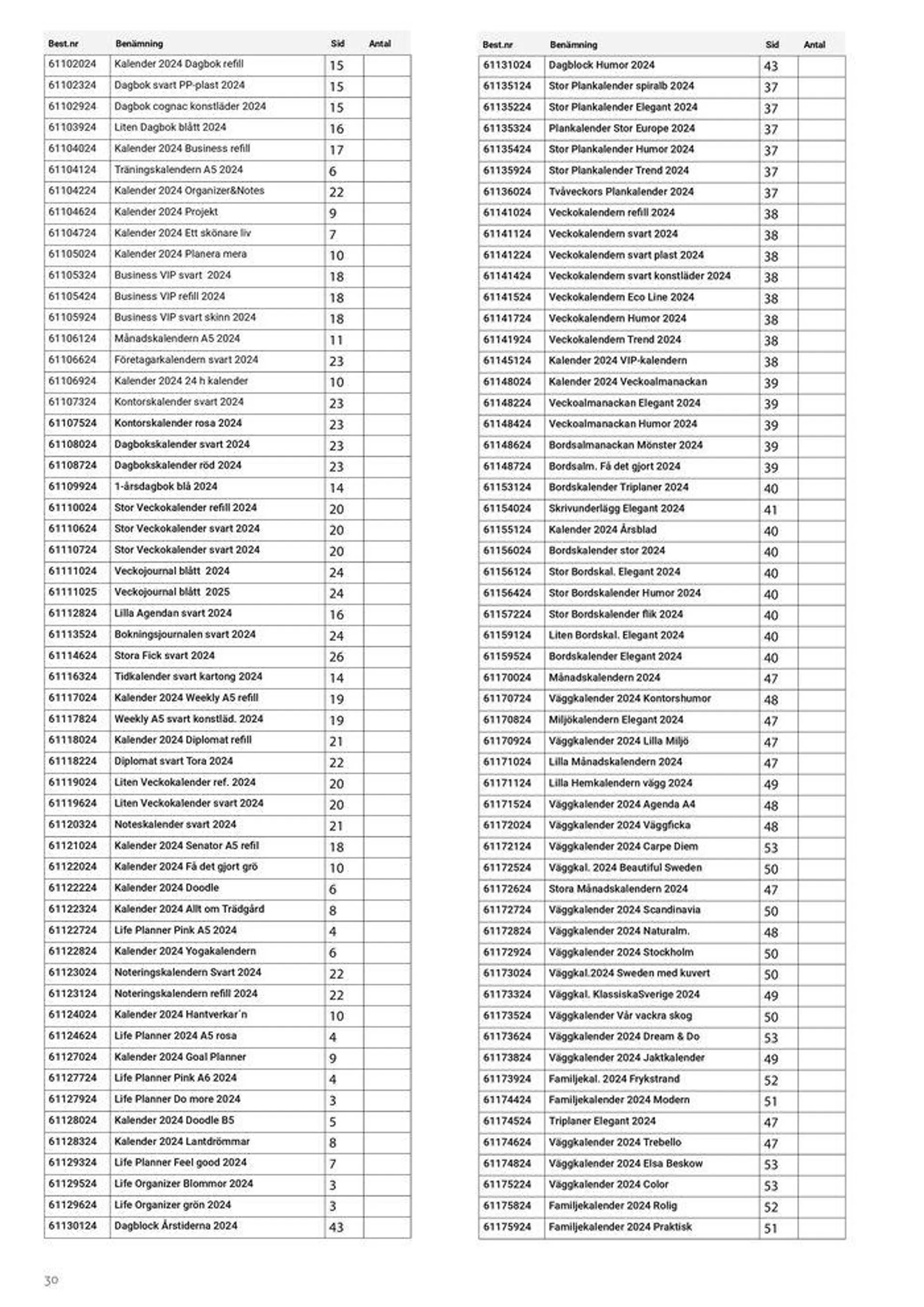 Kalendrar 2024  - 30