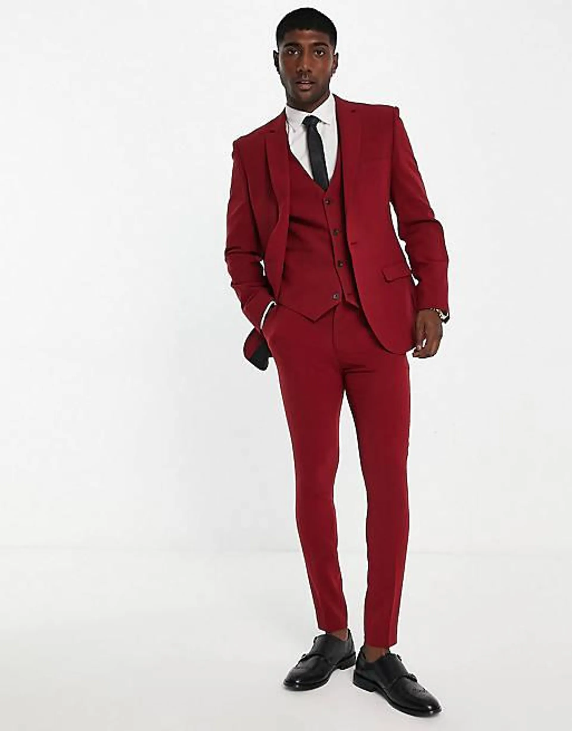 ASOS DESIGN – Vinröd kostym med supersmal passform