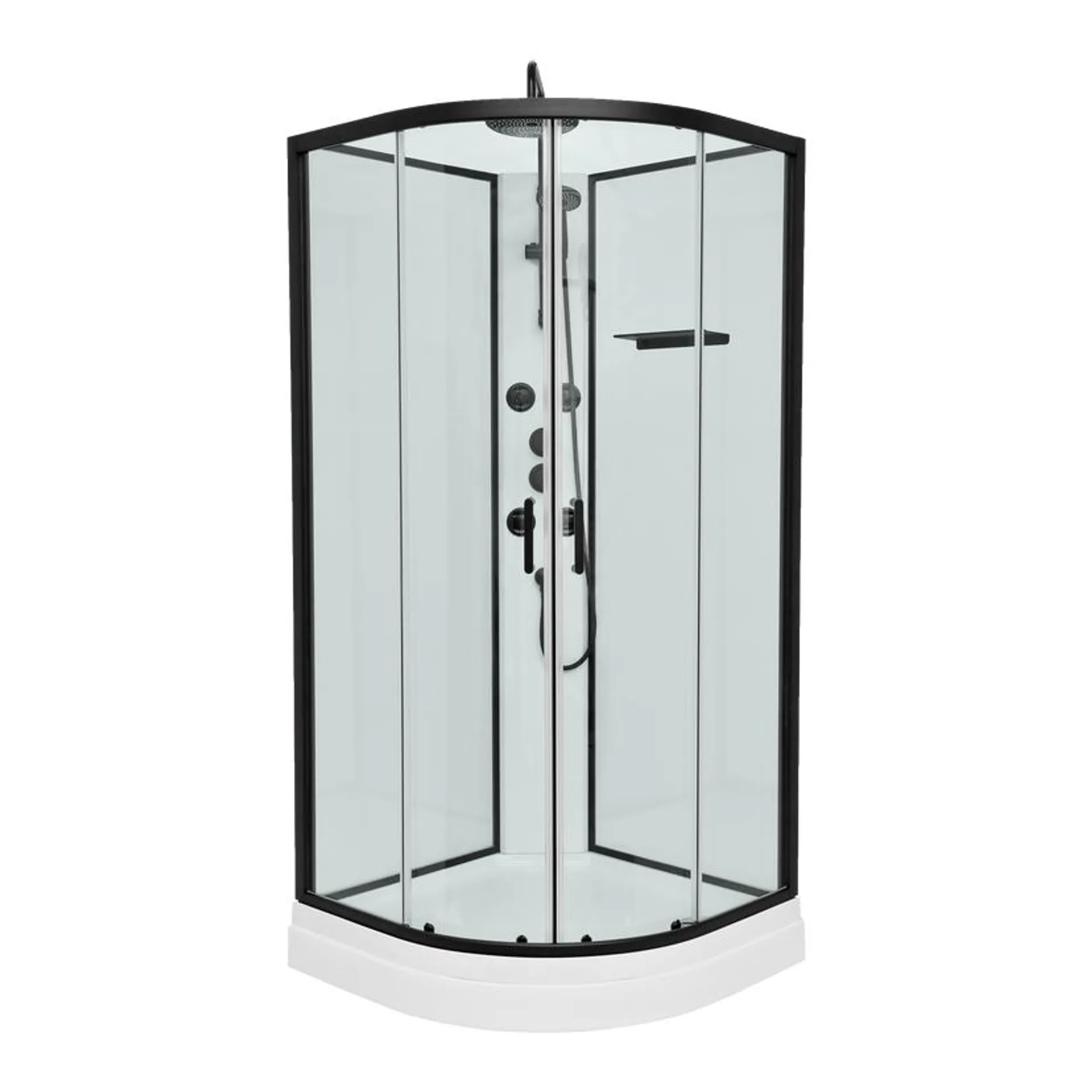Svart duschkabin med takdusch 90x90 cm