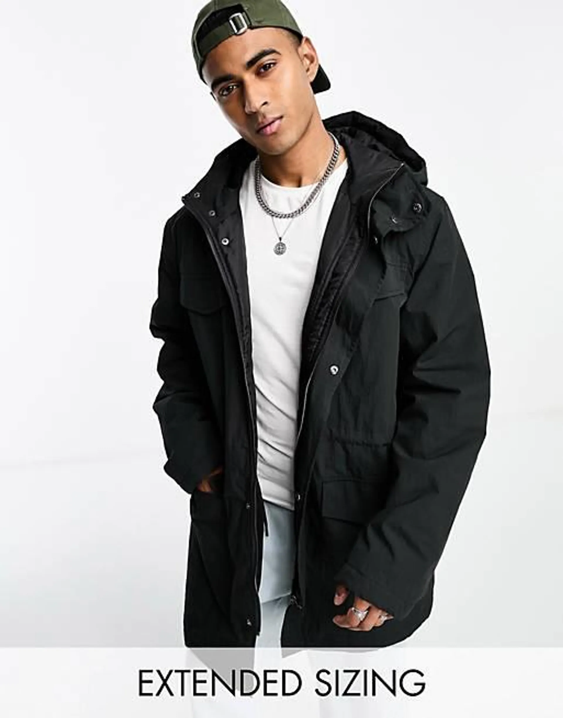 ASOS DESIGN – Svart parkas i oversize-modell