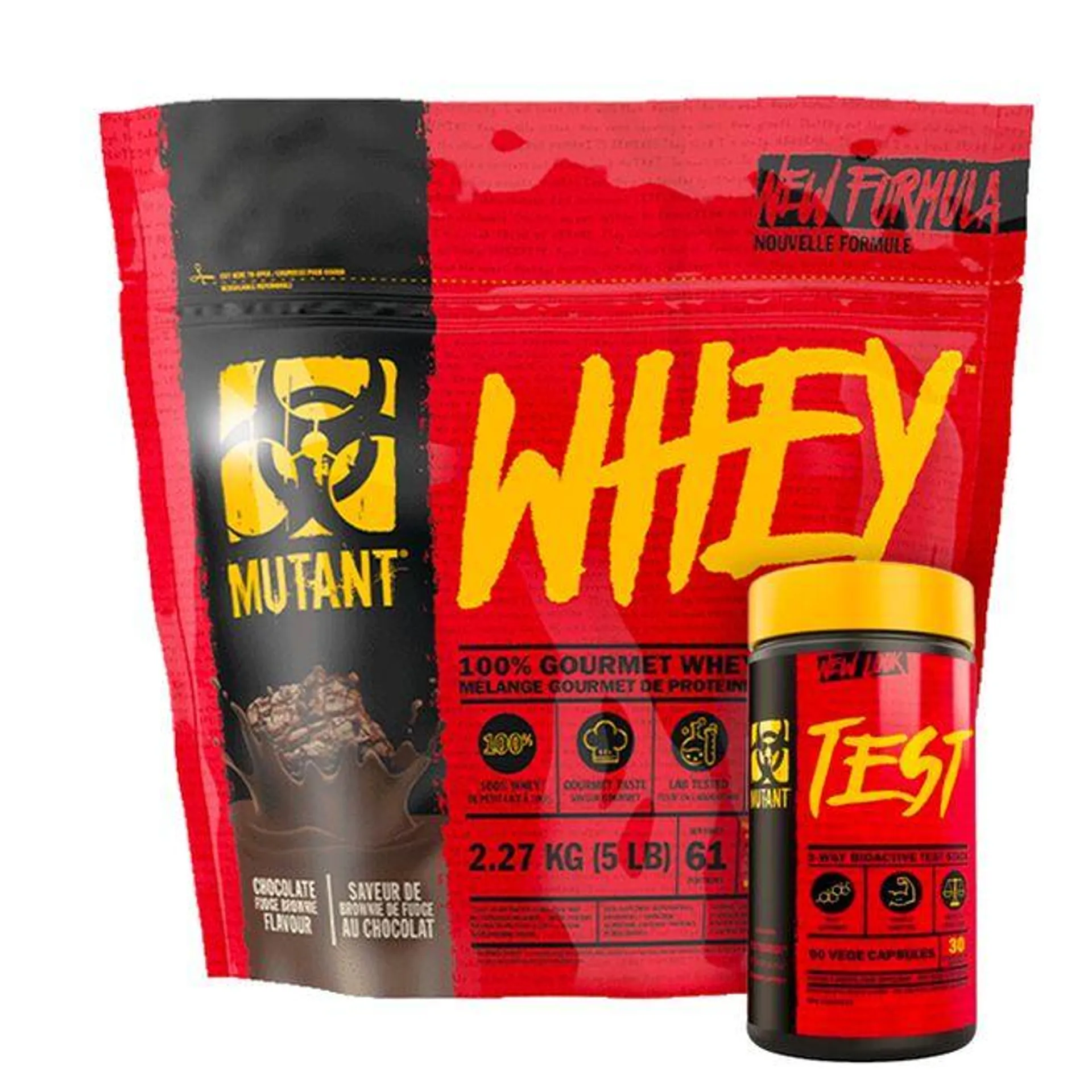 Mutant Whey, 2,27 kg + Mutant Test, 90 caps