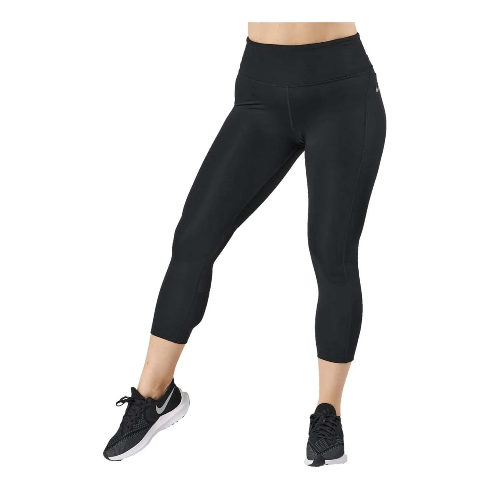 Fast Women's Mid-Rise Crop Running Leggings BLACK/REFLECTIVE SILV