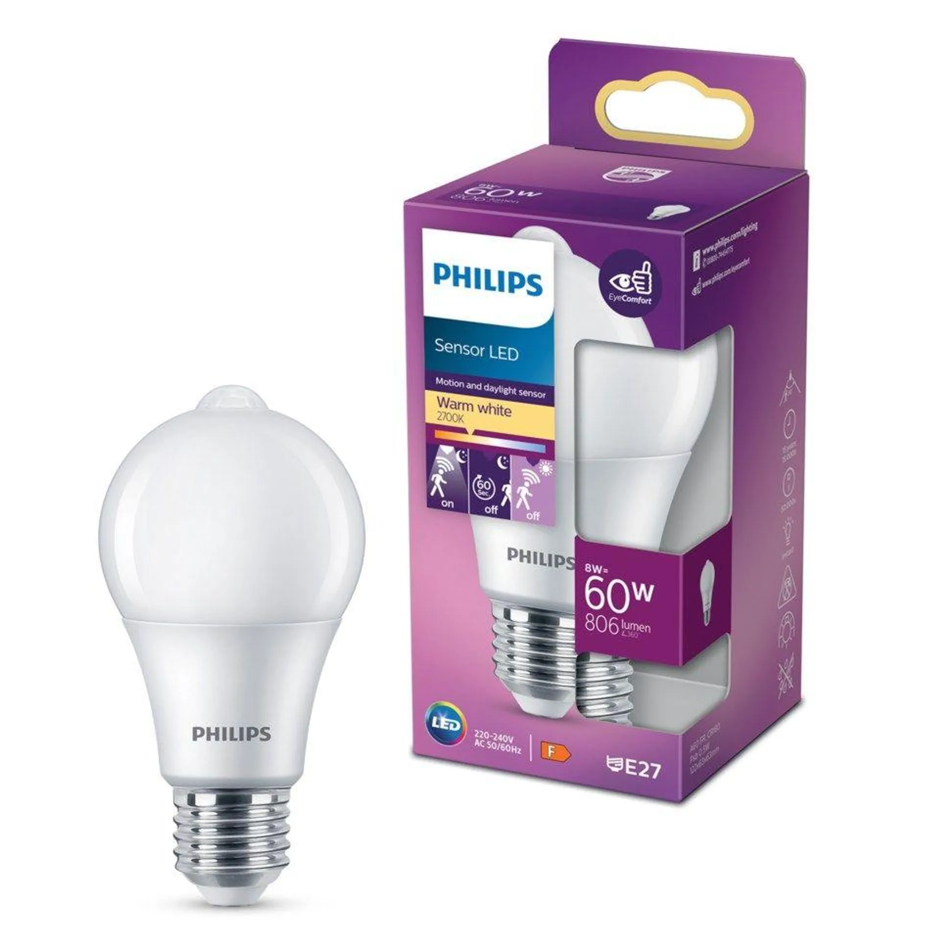 Philips LED-lampa med rörelsesensor E27 806 lm