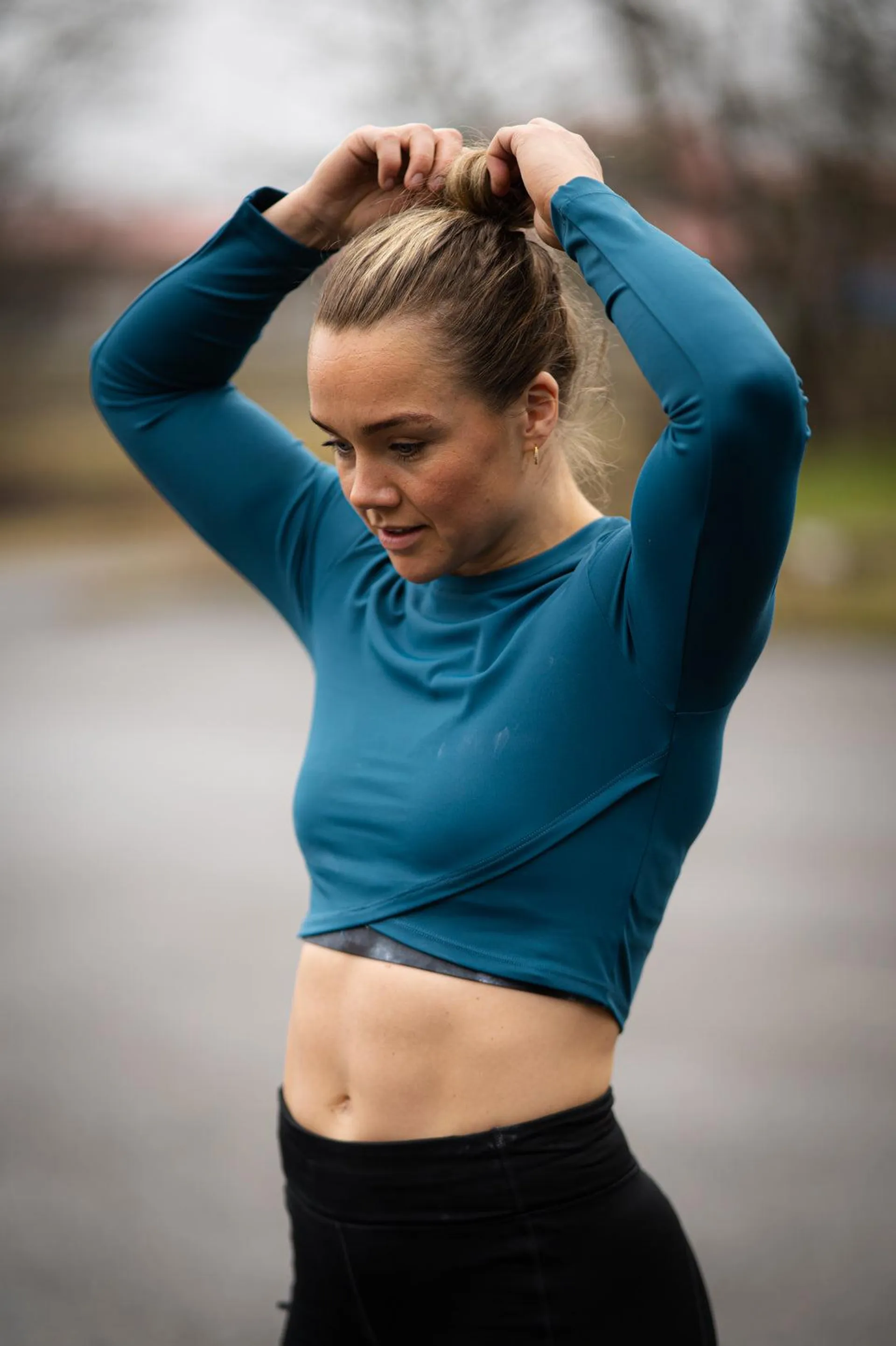 Ella Overlap Long Sleeve Top Blue Coral