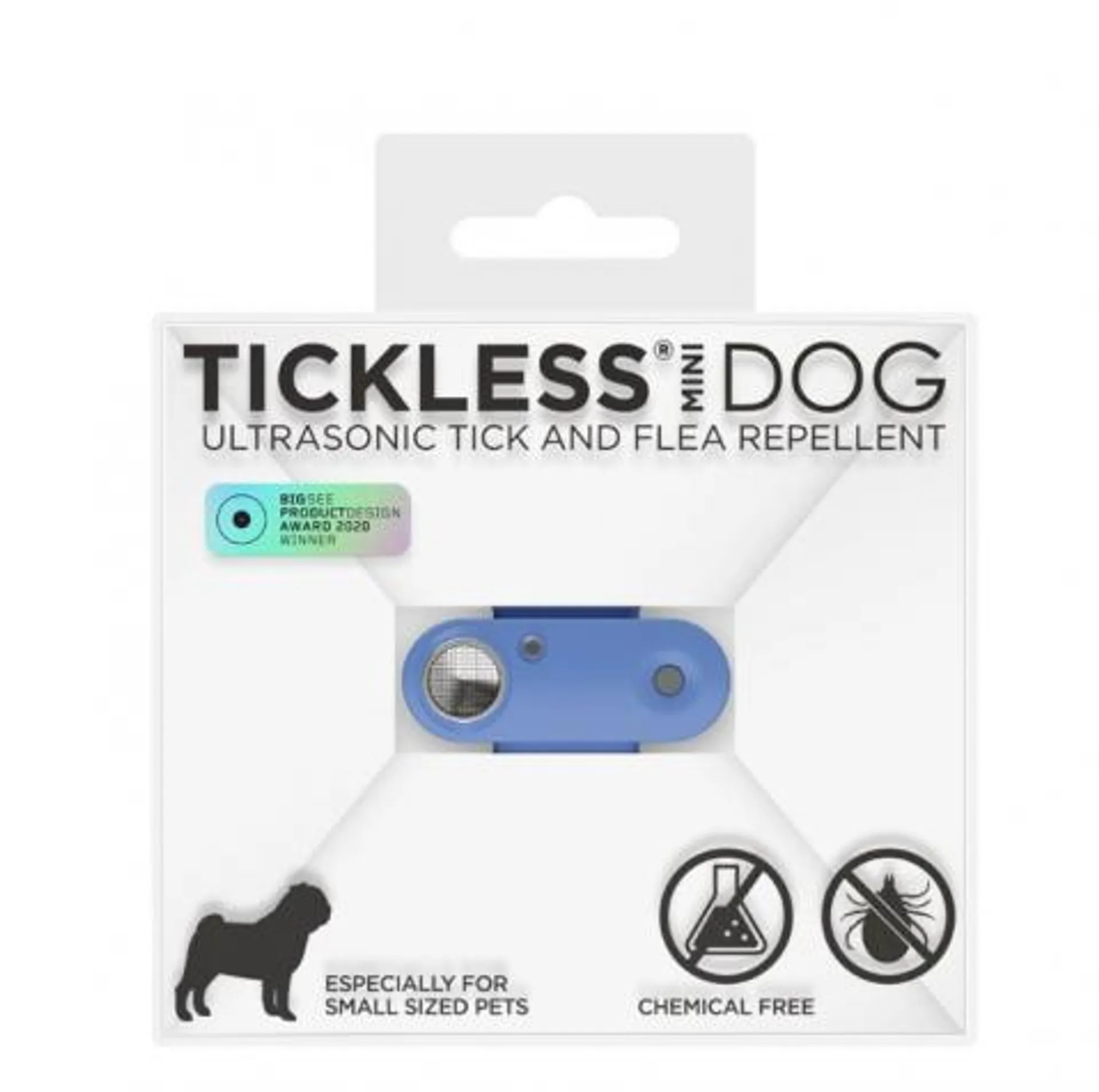 Tickless mini dog - Dobíjateľný ultrazvukový odpudzovač kliešťov a bĺch modrý