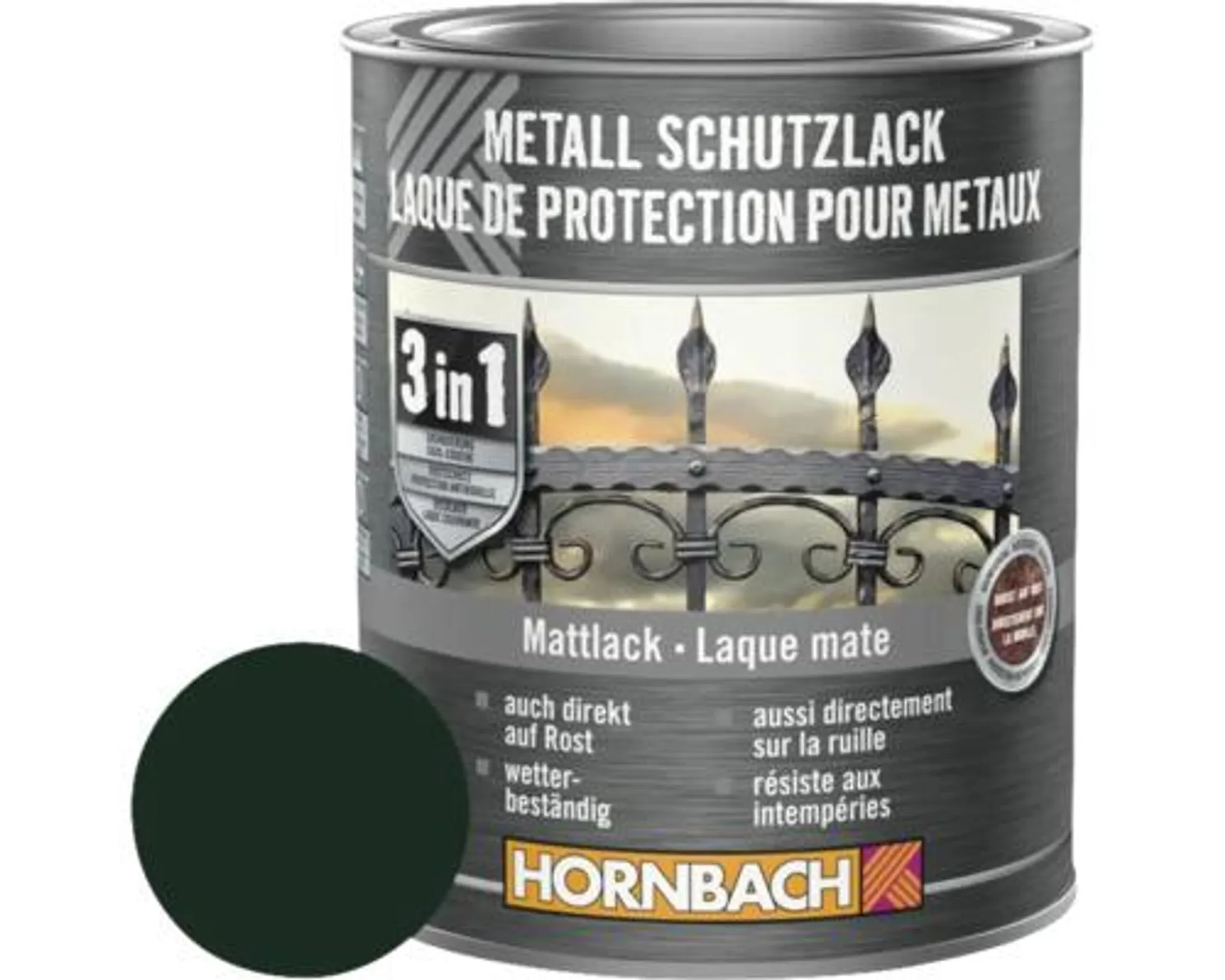 Farba na kov 3v1 HORNBACH 750 ml tmavozelená matná