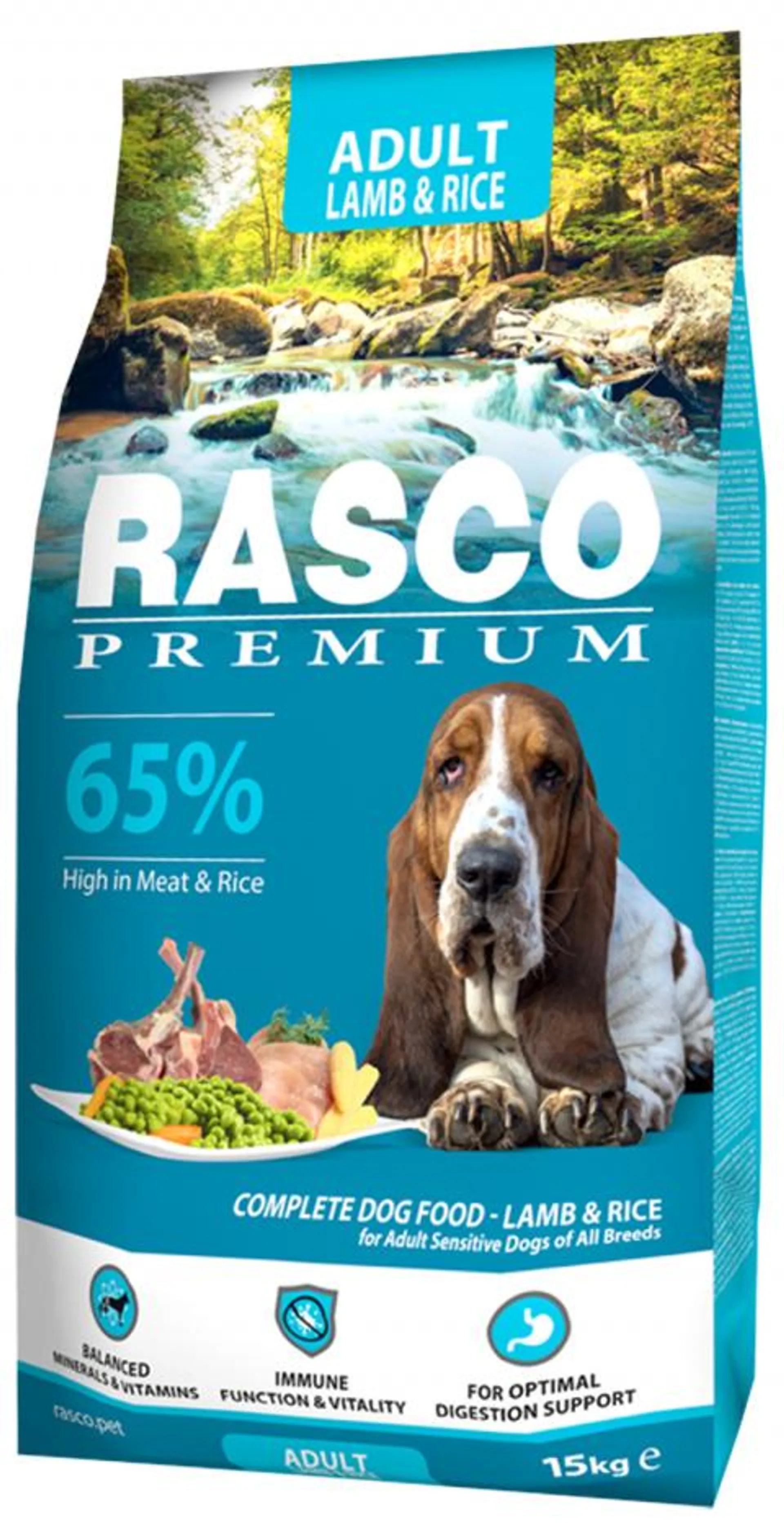 Rasco Premium dog granuly Adult Sensitive jahňa a ryža 15 kg