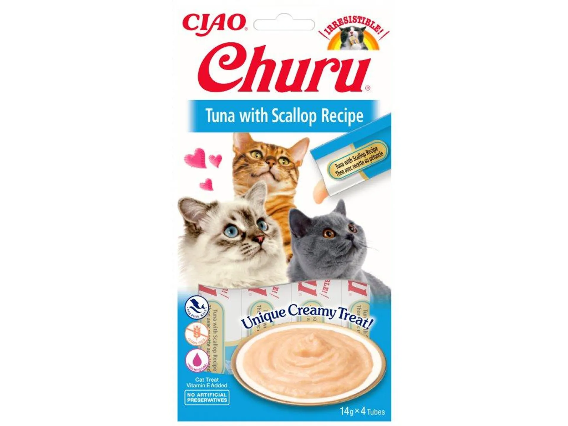 Churu cat mäsové pyré - tuniak, hrebenatky 56g