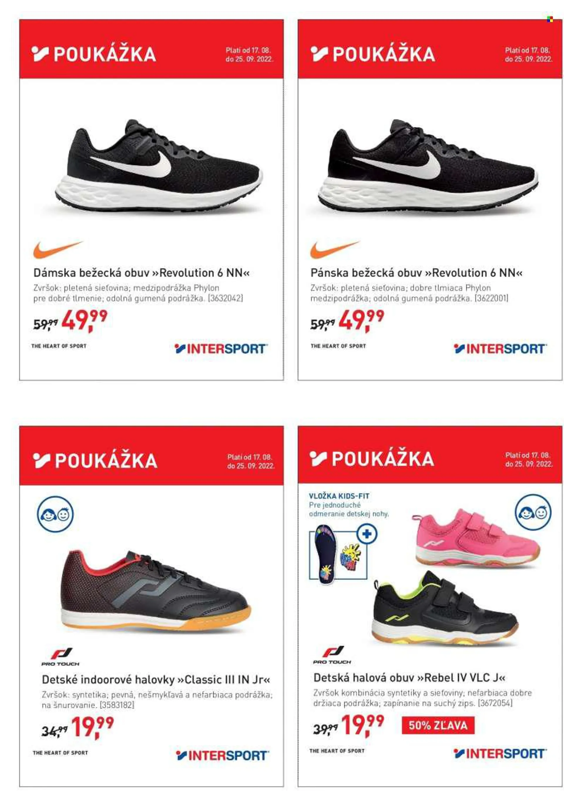 Leták Intersport - 17.8.2022 - 25.9.2022 - Produkty v akcii - bunda, batoh, běžecká obuv, sálová obuv. Strana 5.