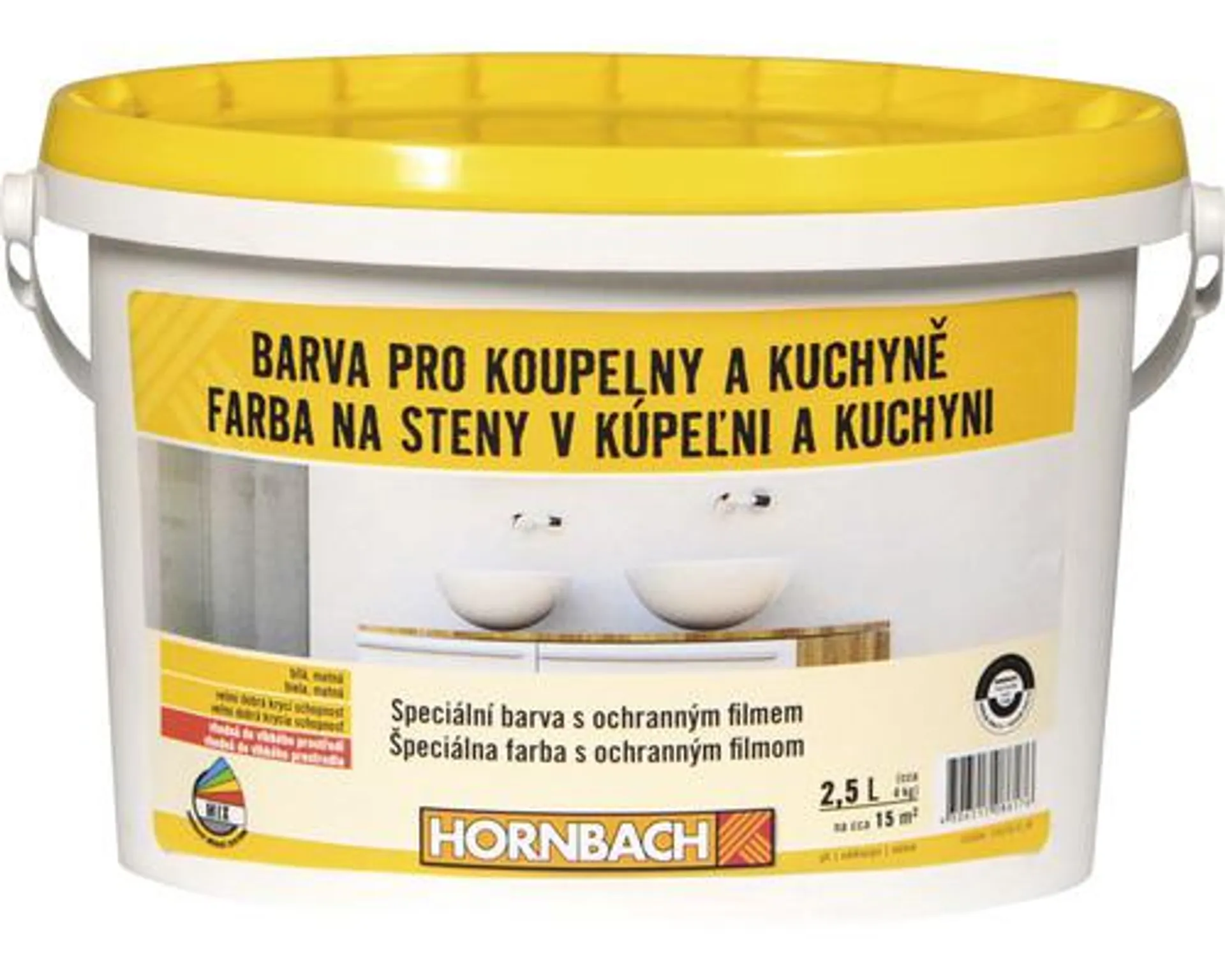 Farba na stenu Hornbach pre kúpeľne a kuchyne proti plesniam biela 2,5 l