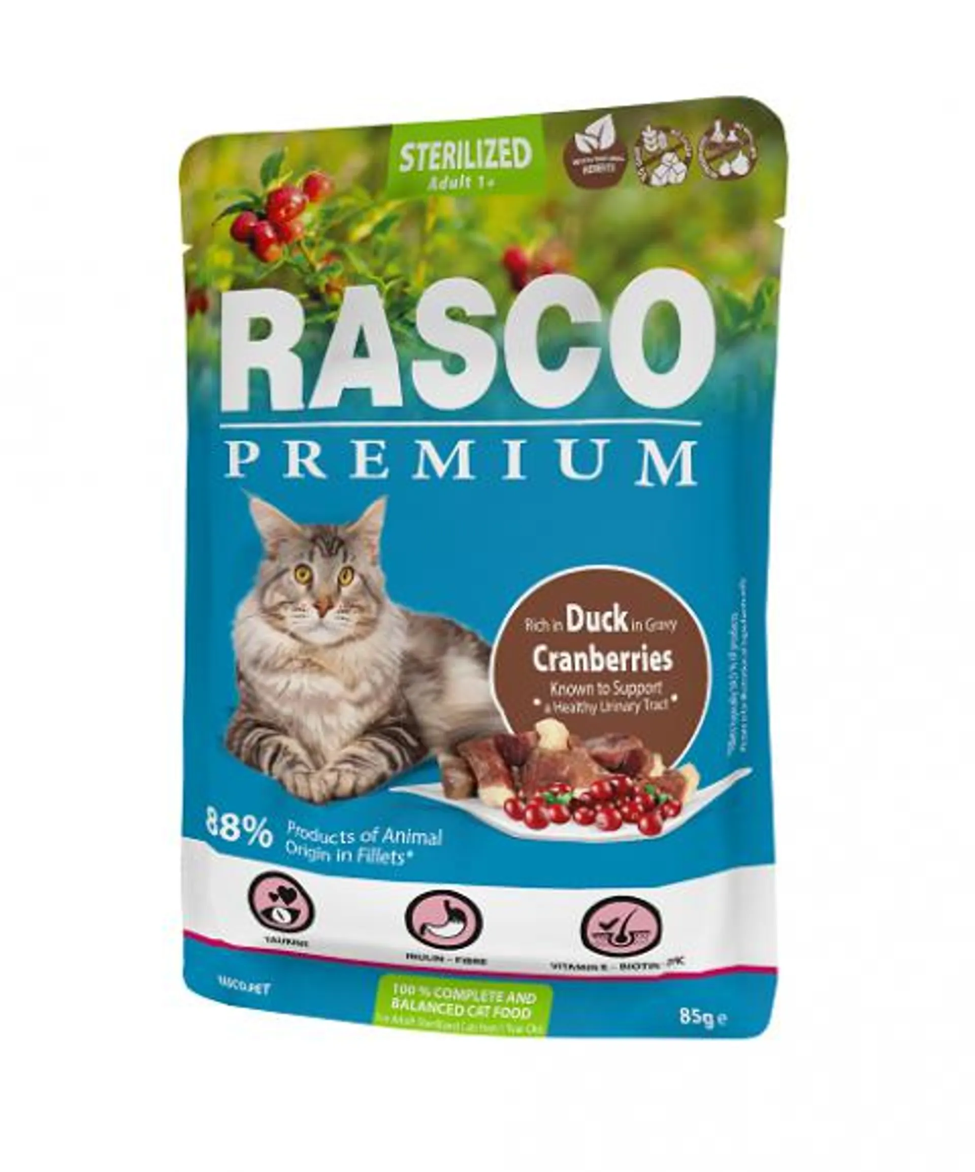 Rasco Premium Cat Adult Sterilized kapsička kačka v sťave 85 g