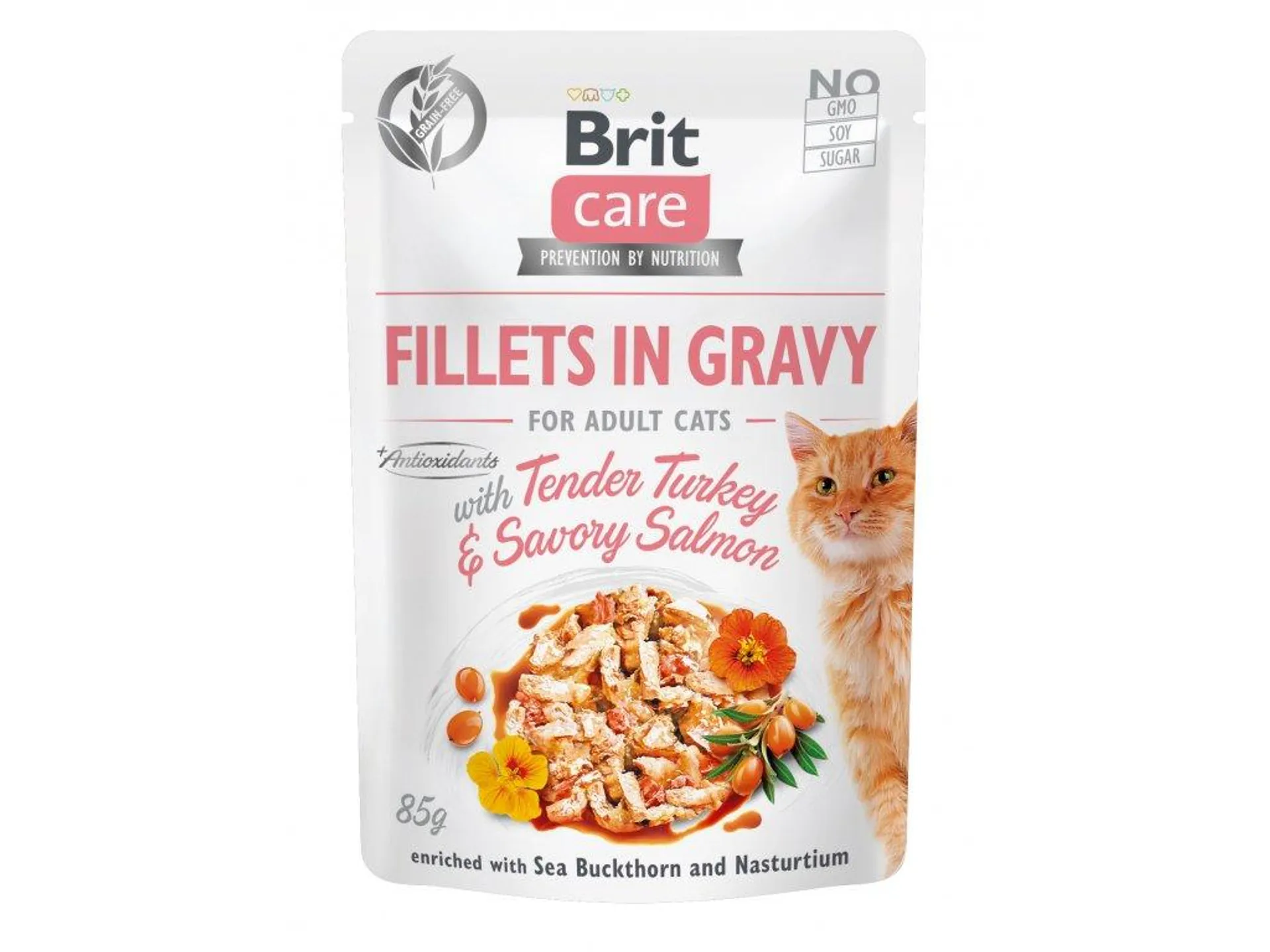 Kapsička Brit Care Cat Fillets in GravyTurkey & Savory Salmon 85 g