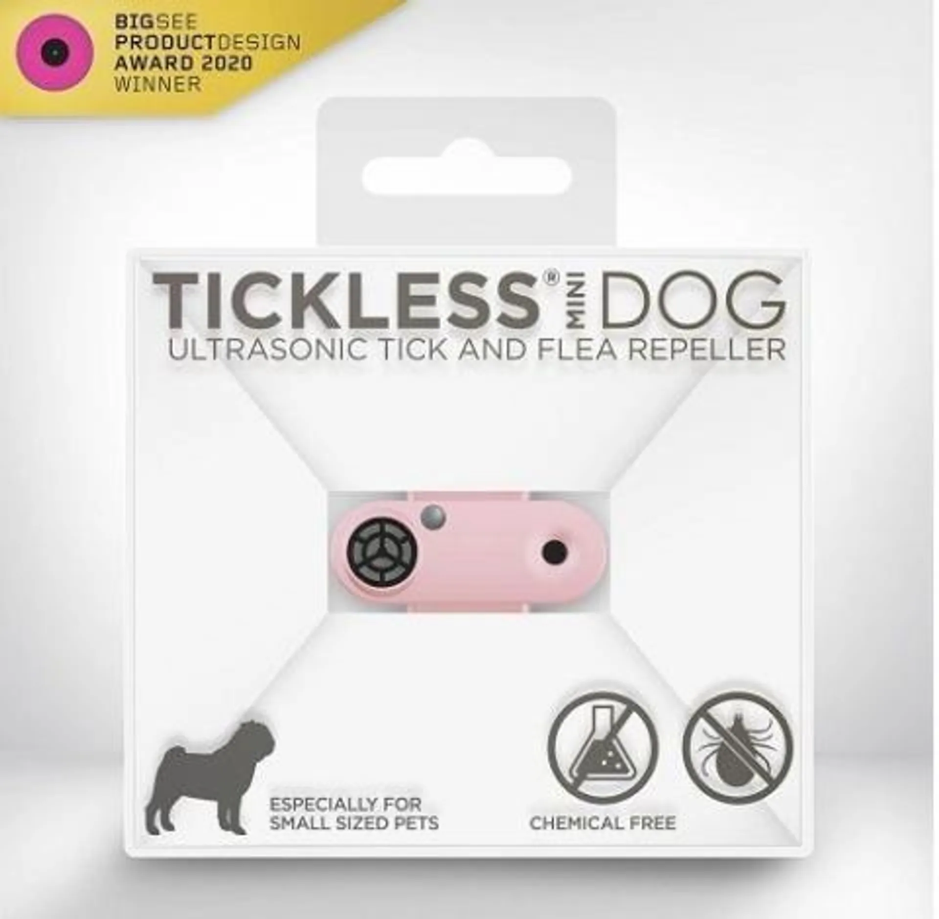 Tickless mini dog - Dobíjateľný ultrazvukový odpudzovač kliešťov a bĺch pre psov ružové