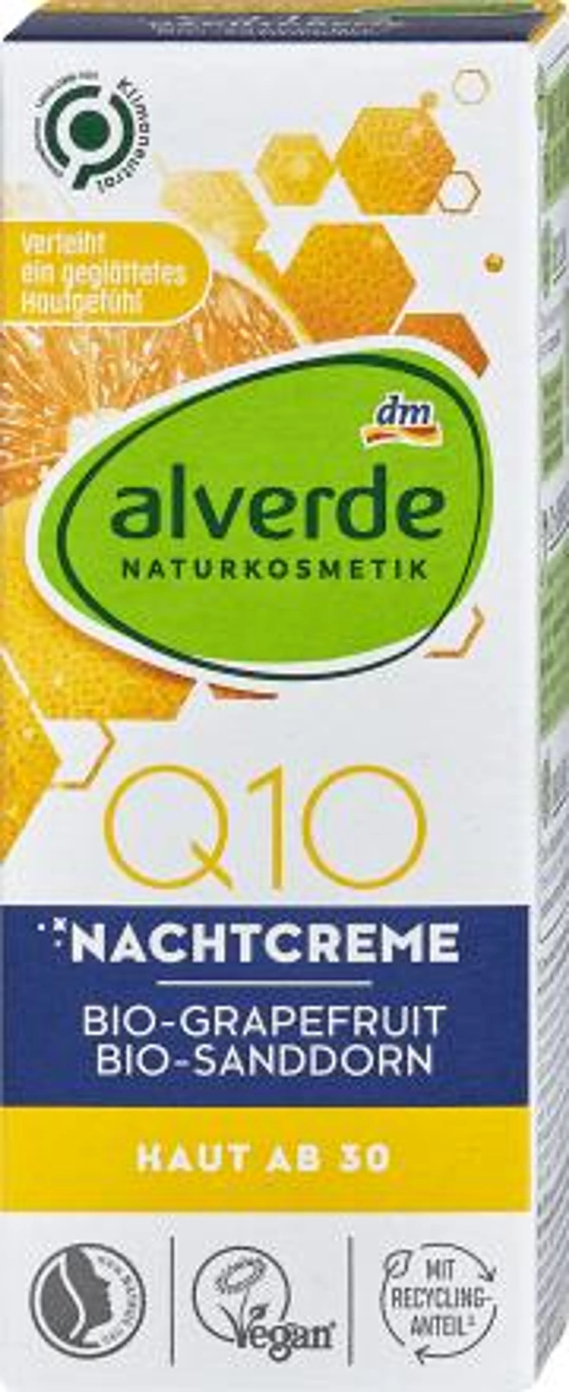Nočný pleťový krém Q10 s bio grapefruitom a bio rakytníkom rešetliakovým, 50 ml