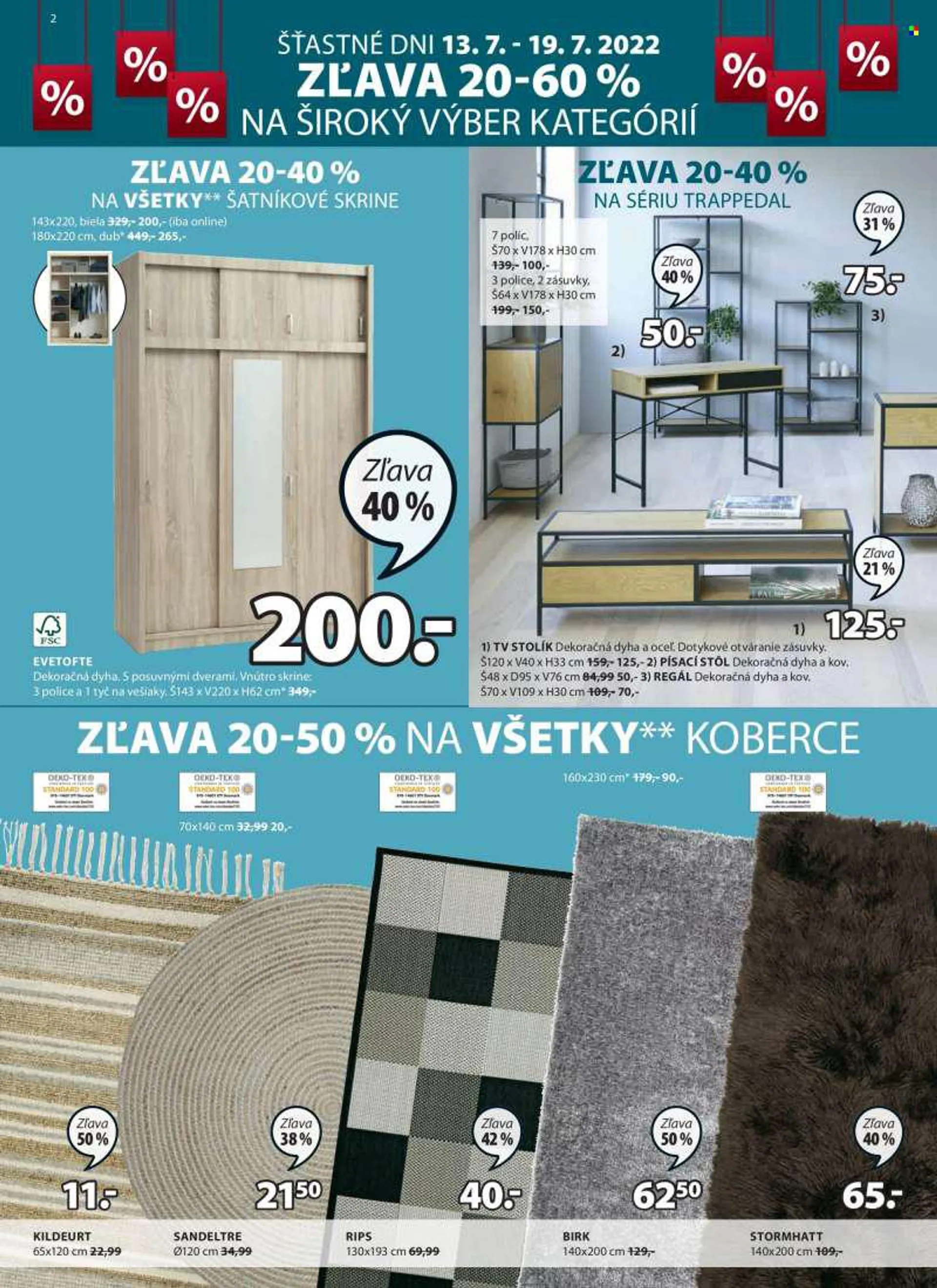 Leták JYSK - 13.7.2022 - 26.7.2022 - Produkty v akcii - stôl, tv stolík, stolík, regál, písací stôl, koberec. Strana 3.
