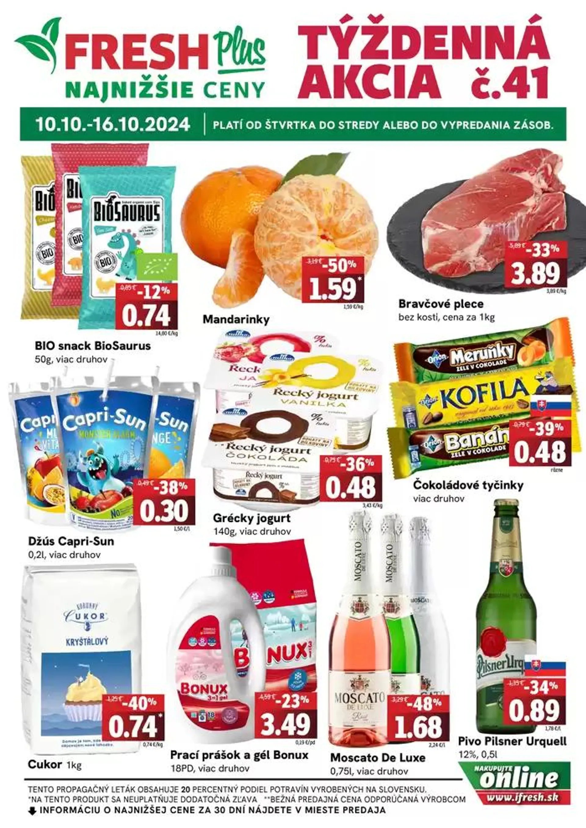 Leták: Týždenná akcia FRESH Plus od 10. októbra do 16. októbra 2024 - Prehľad Stránky 1