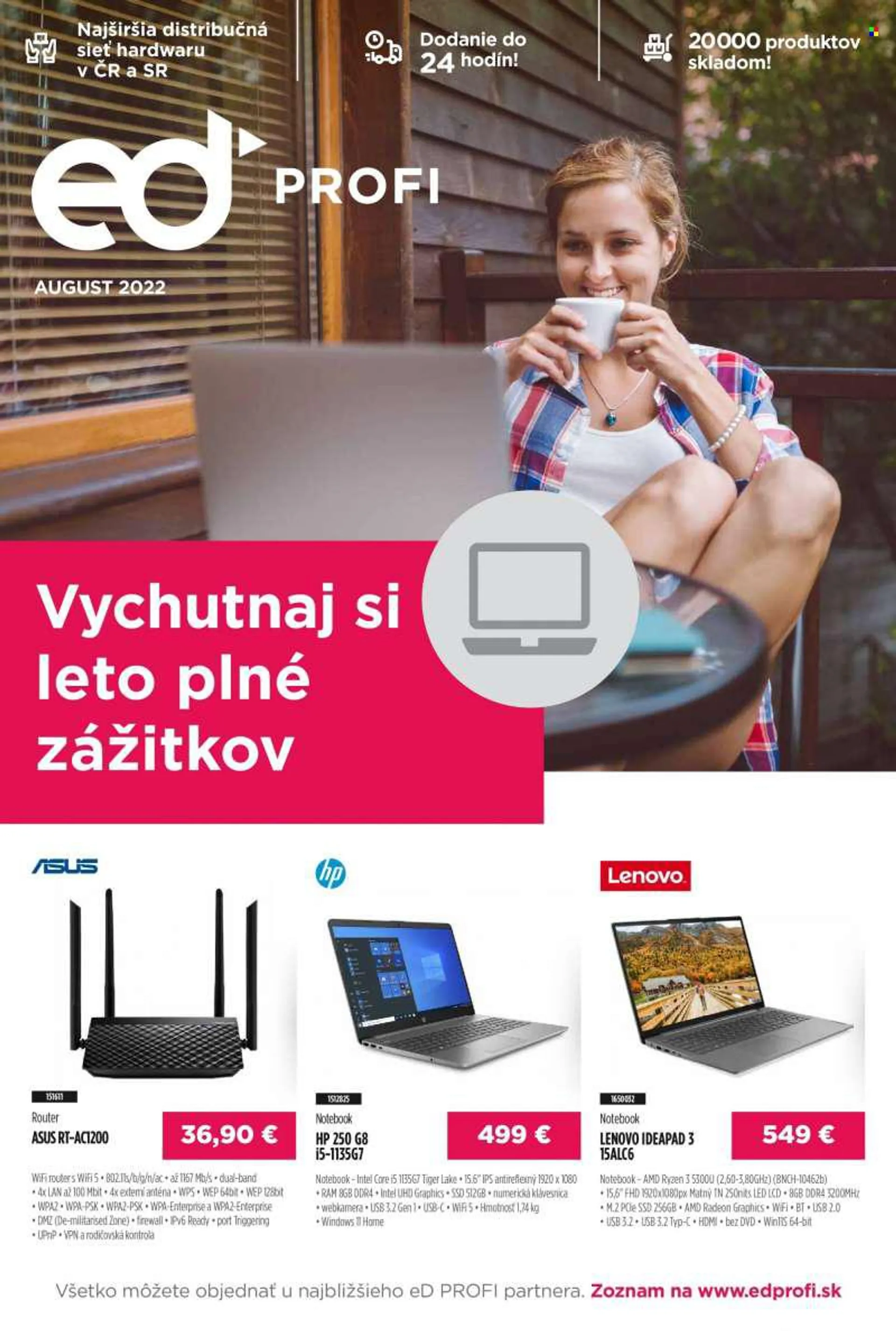 Leták eD PROFI - 1.8.2022 - 31.8.2022 - Produkty v akcii - Asus, Lenovo, notebook, HP, wi-fi router, webkamera. Strana 1.