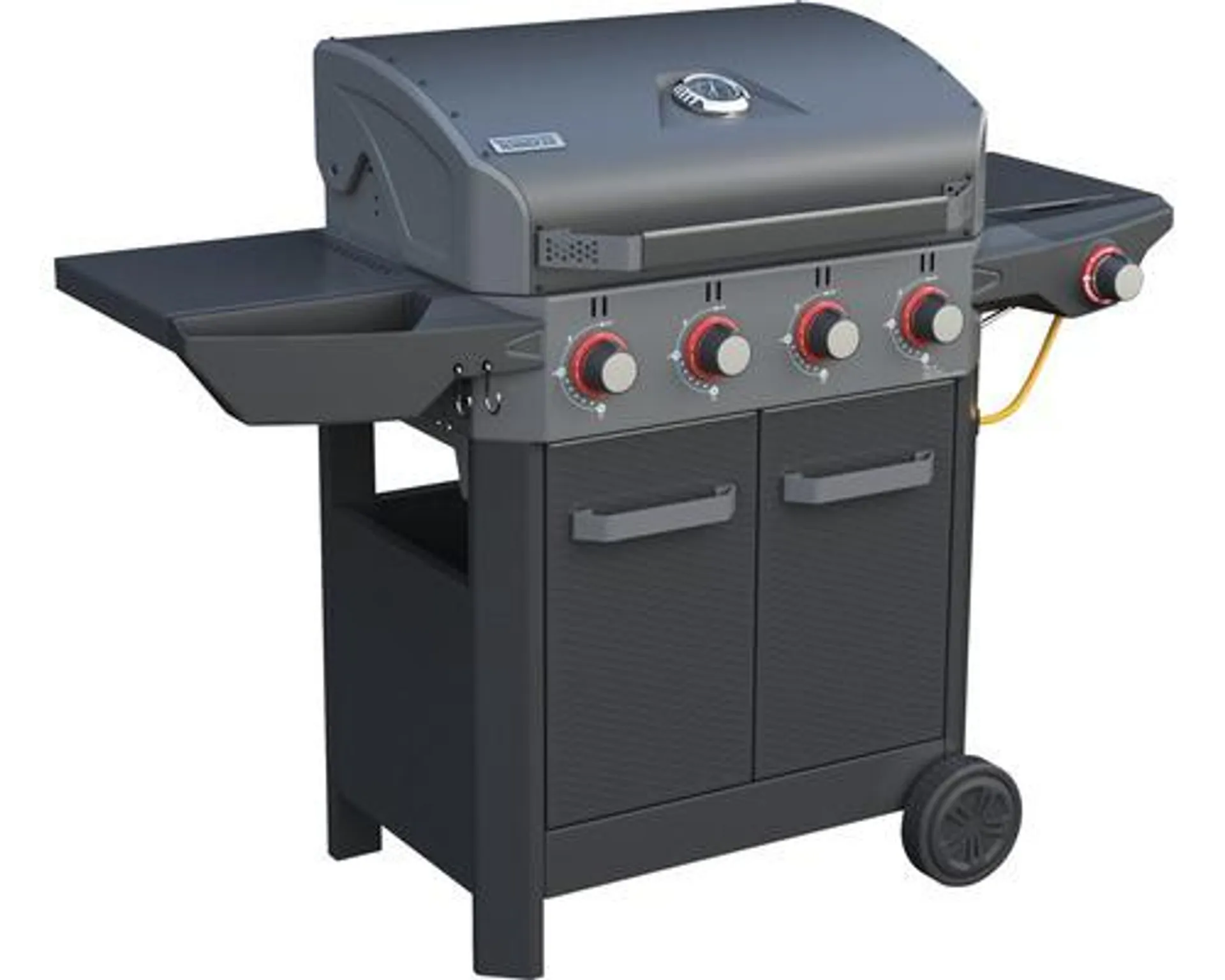 Tenneker® Gasgrill Carbon 145,4 x 60,3 x 112,3 cm 4-Brenner + Seitenbrenner, gusseiserner Rost, Platform System schwarz