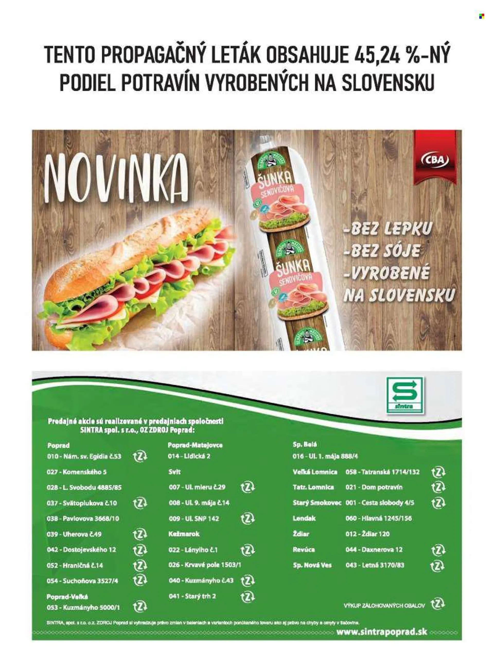 Leták Sintra - 4.8.2022 - 17.8.2022 - Produkty v akcii - šunka, sendvičová šunka, Bela. Strana 24.
