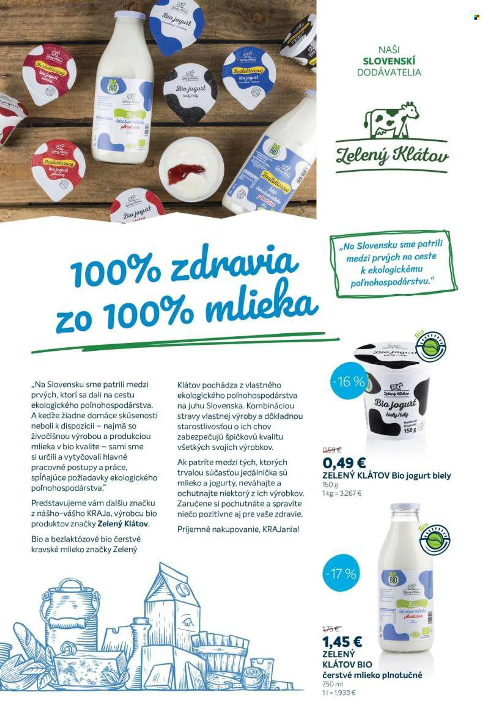 Leták Kraj - 21.7.2022 - 27.7.2022 - Produkty v akcii - Zelený Klátov, jogurt, biely jogurt, mlieko, čerstvé mlieko, plnotučné mlieko. Strana 2.