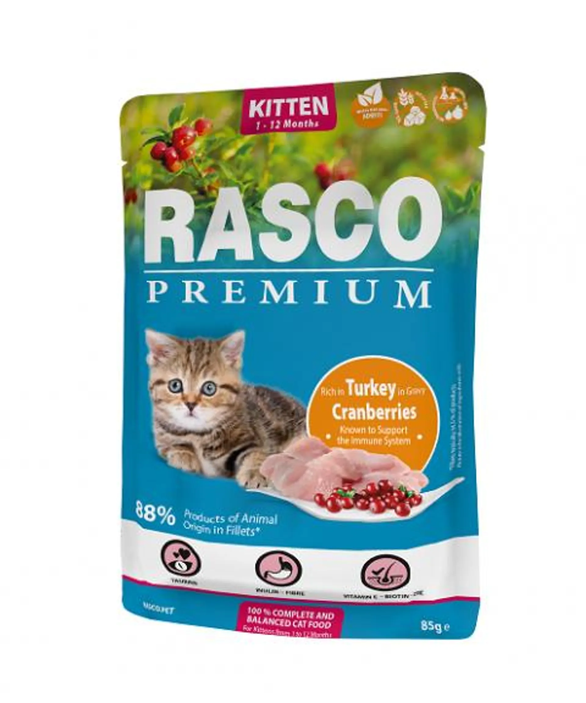 Rasco Premium Cat Kitten kapsička morka v šťave 85 g