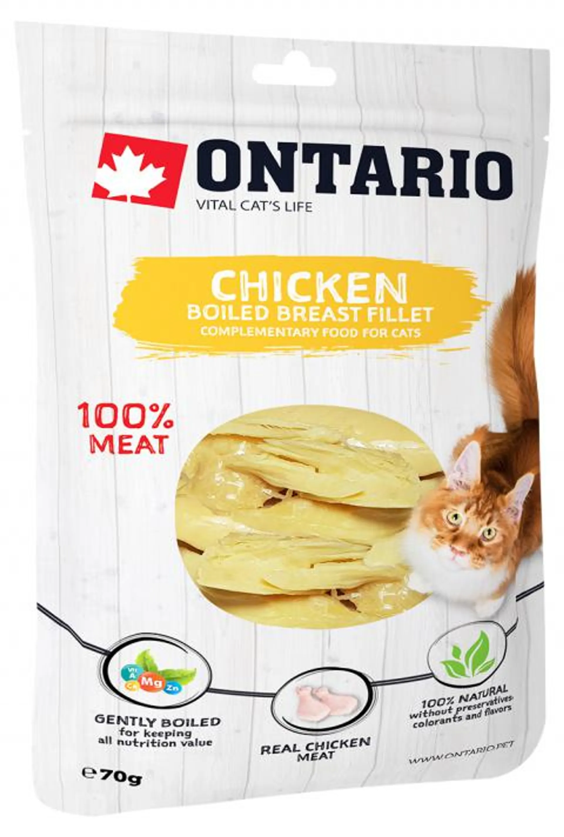 Ontario pochúťka pre mačky varené kuracie prsia filety 70 g