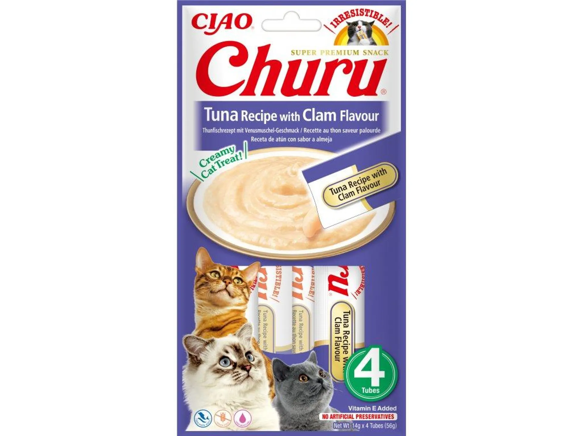 Churu cat mäsové pyré - tuniak, mušle 56g