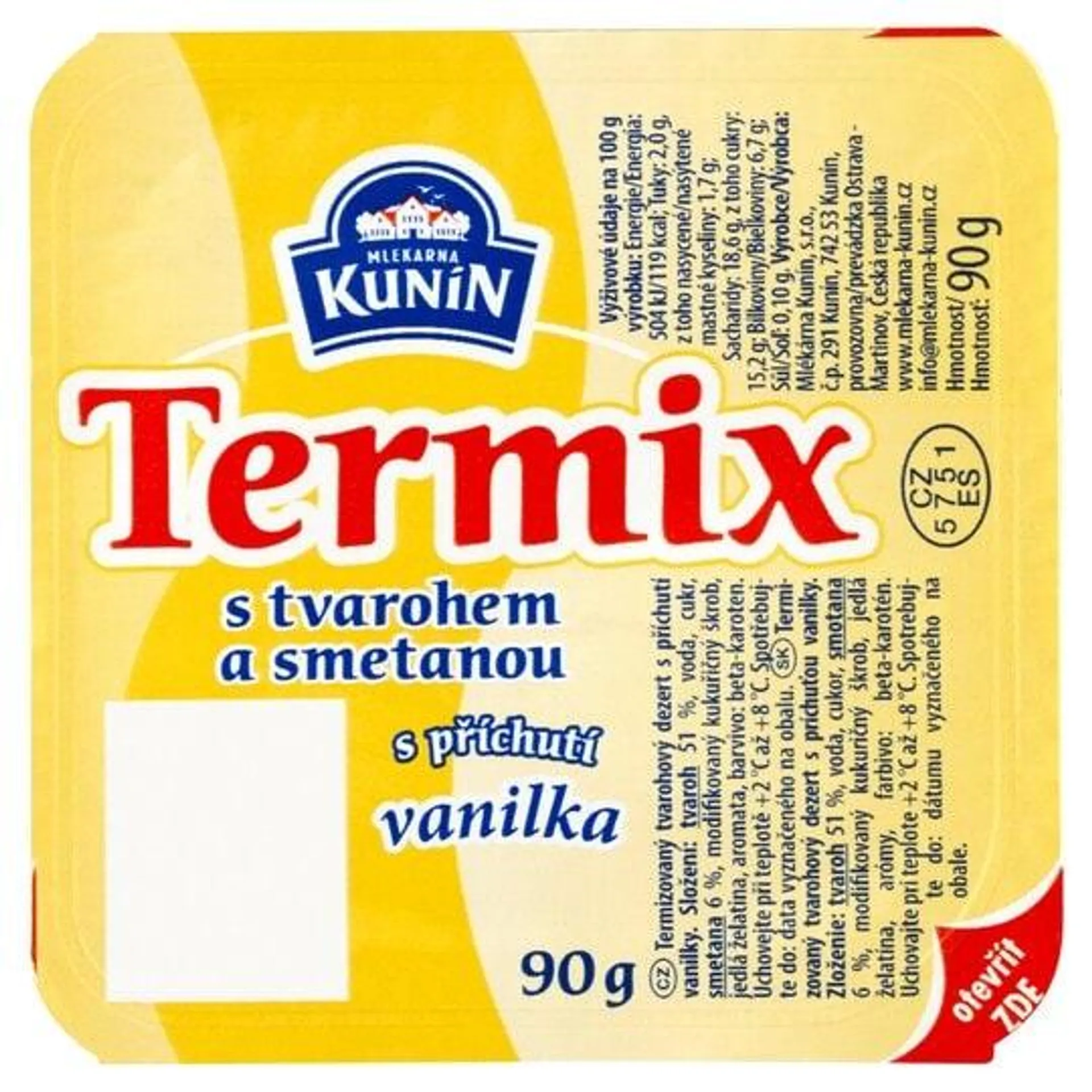 Mlékárna Kunín Termix tvarohový dezert s príchuťou vanilky 90 g