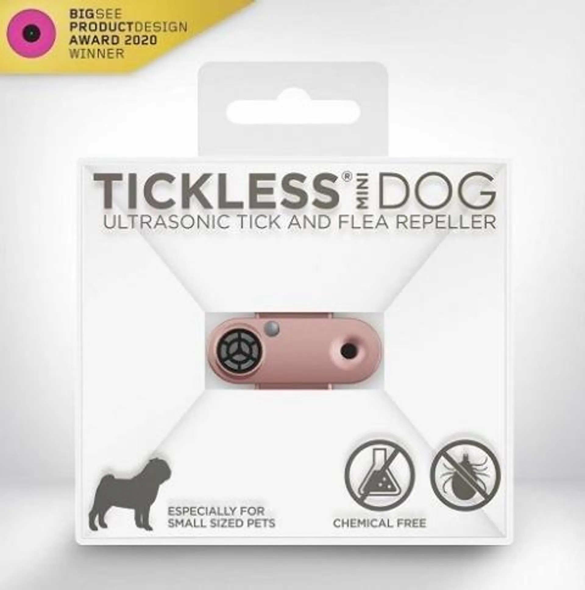 Tickless mini dog - Dobíjateľný ultrazvukový odpudzovač kliešťov a bĺch pre psov ružovozlaté