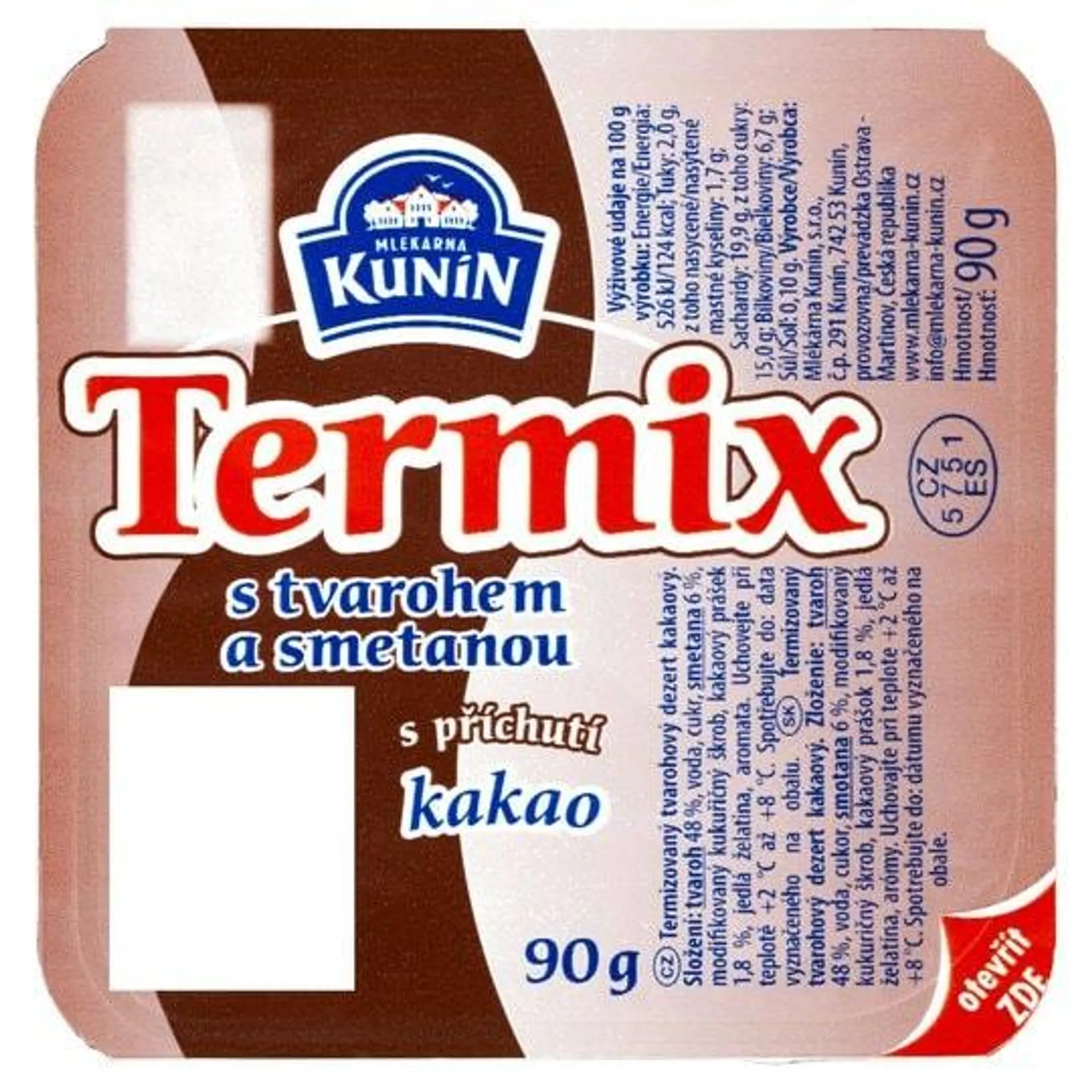 Mlékárna Kunín Termix tvarohový dezert kakaový 90 g