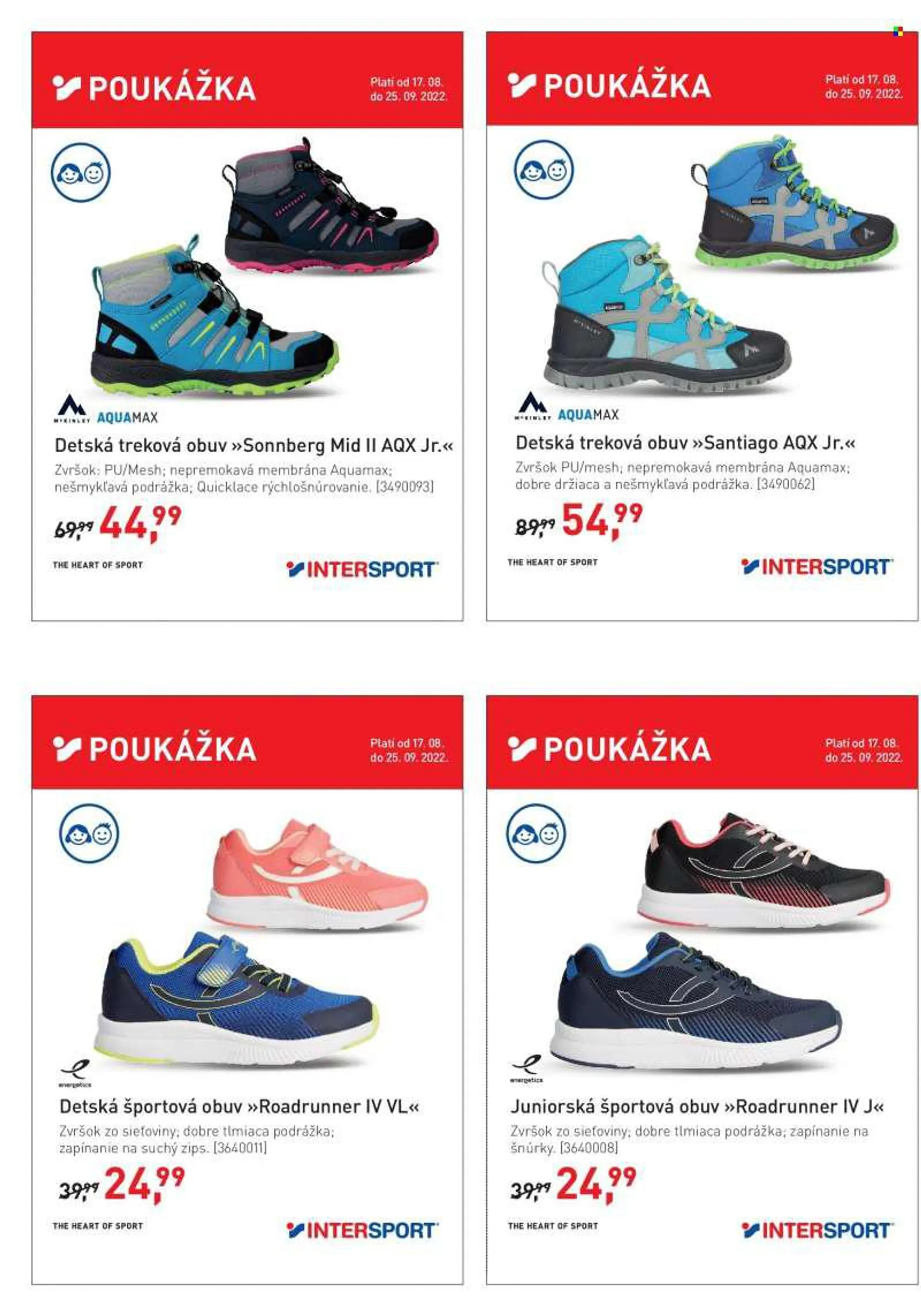 Leták Intersport - 17.8.2022 - 25.9.2022 - Produkty v akcii - detská obuv, treková obuv, outdoorová obuv, športová obuv. Strana 3.