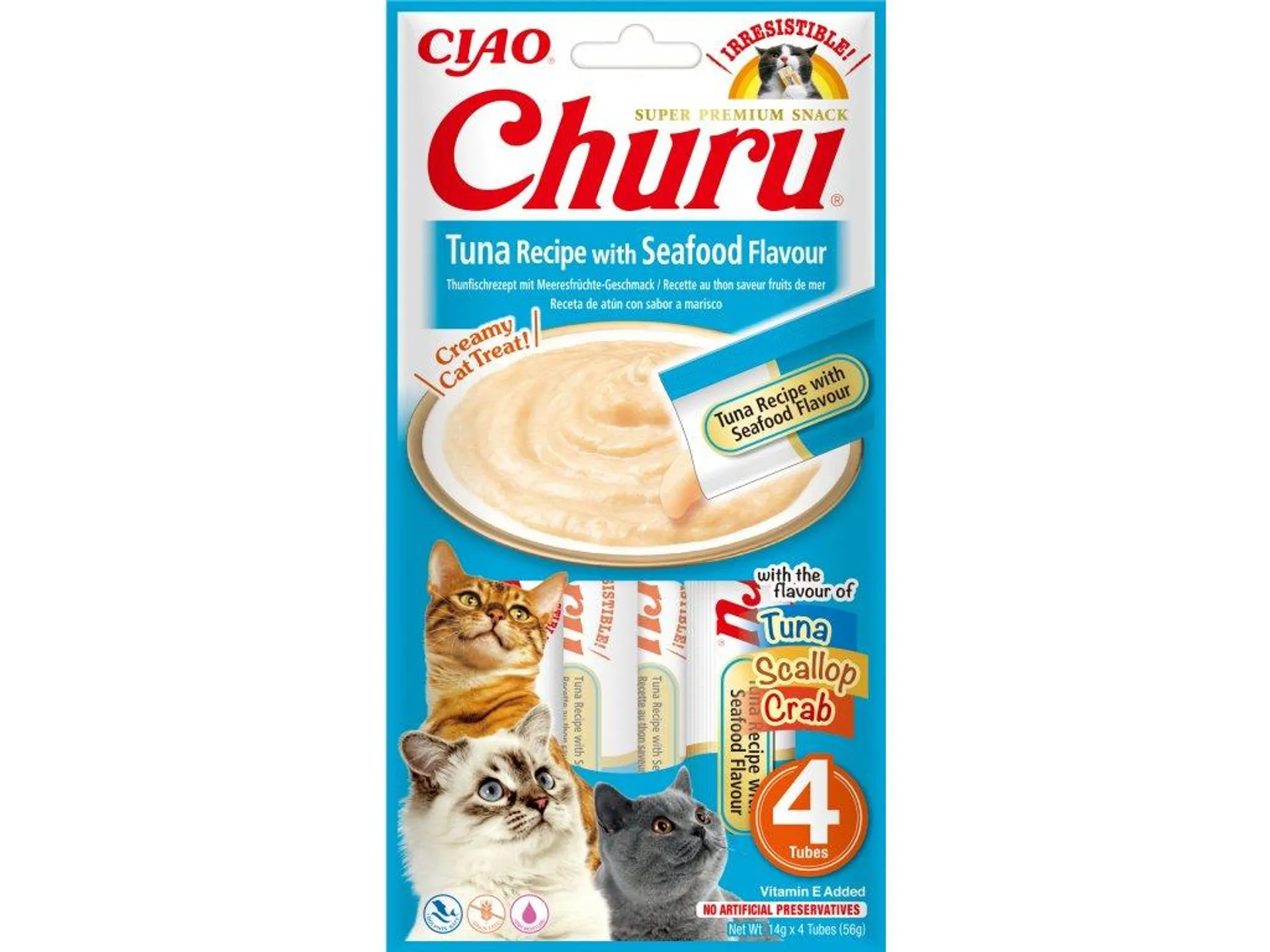 Churu cat mäsové pyré - tuniak, morské plody 56g