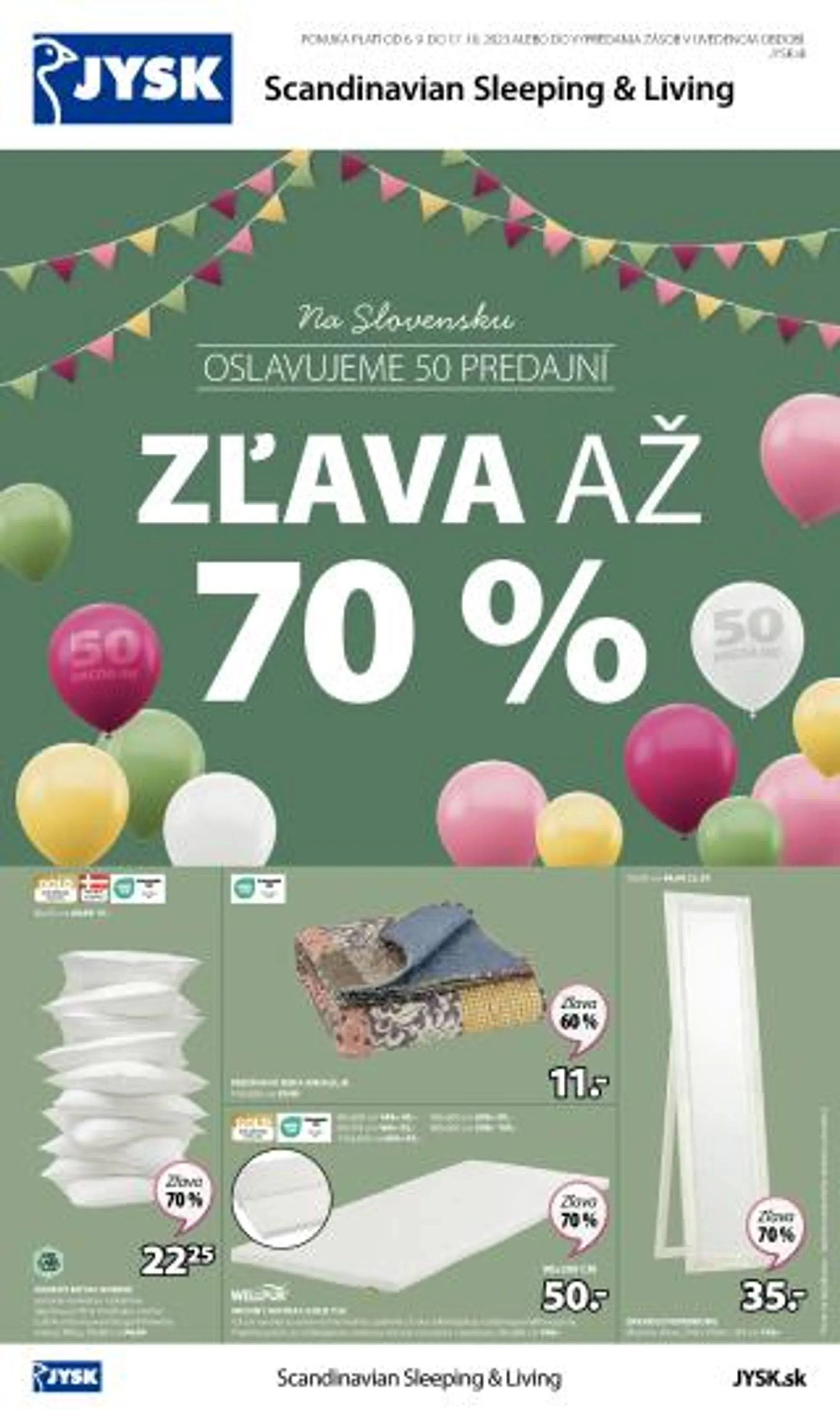 Leták: Jysk leták od 6. septembra do 17. októbra 2023 - Prehľad Stránky 1