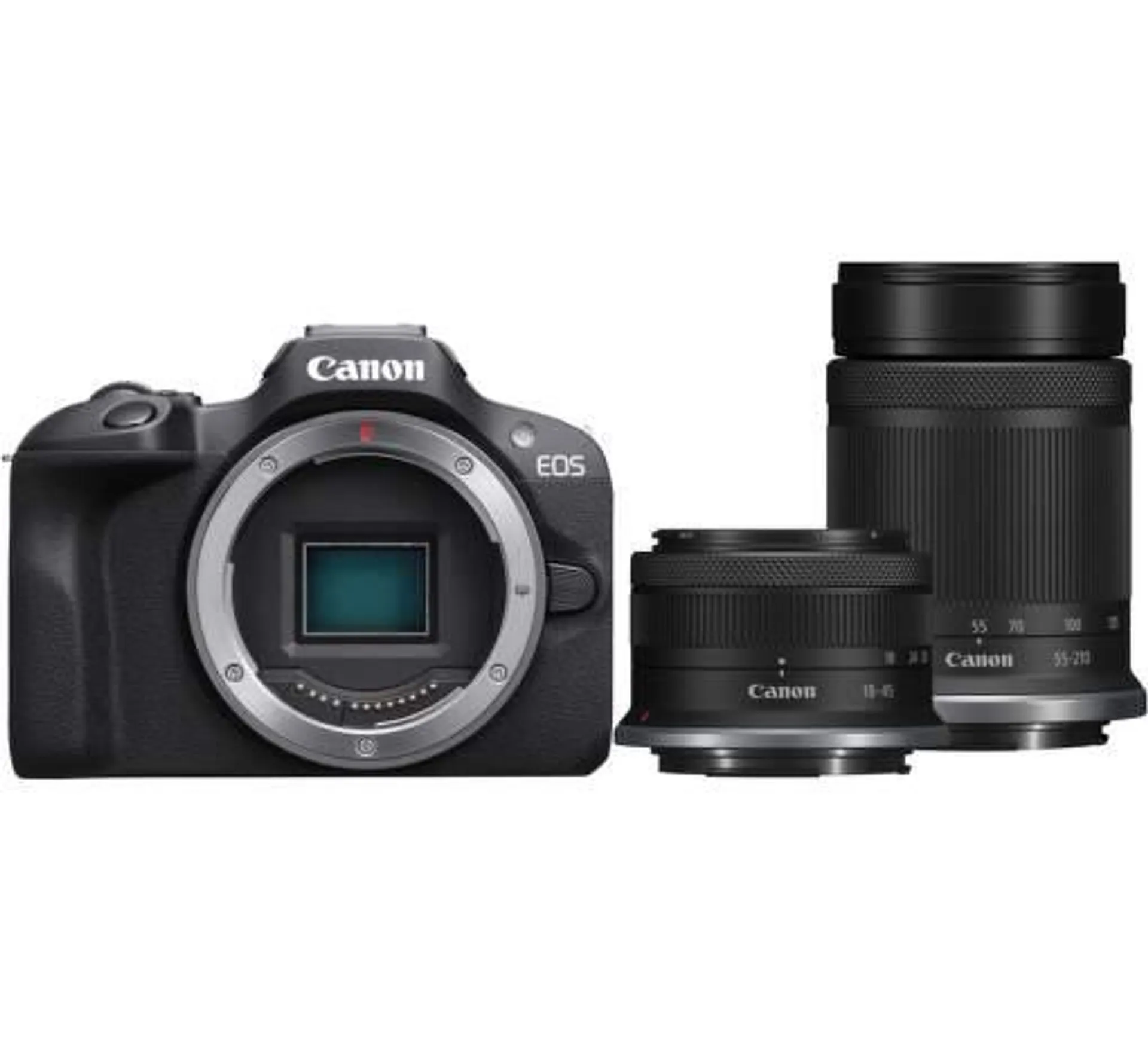 Canon EOS R100 + RF-S 18-45mm f/4.5-6.3 IS STM + RF-S 55-210mm f/5-7.1 IS STM