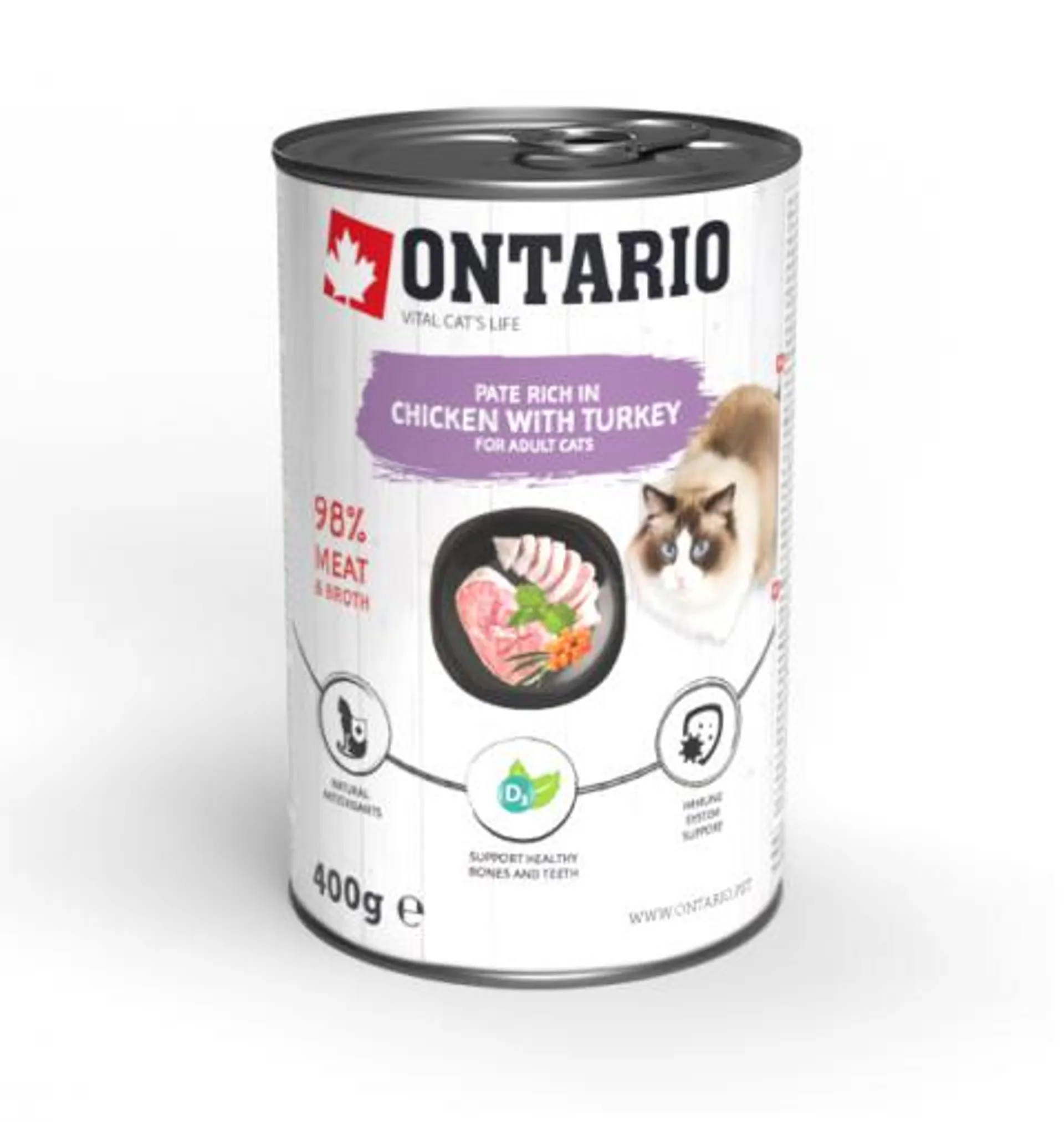 Ontario konzerva kura s morkou ochutené rakytníkom 400 g