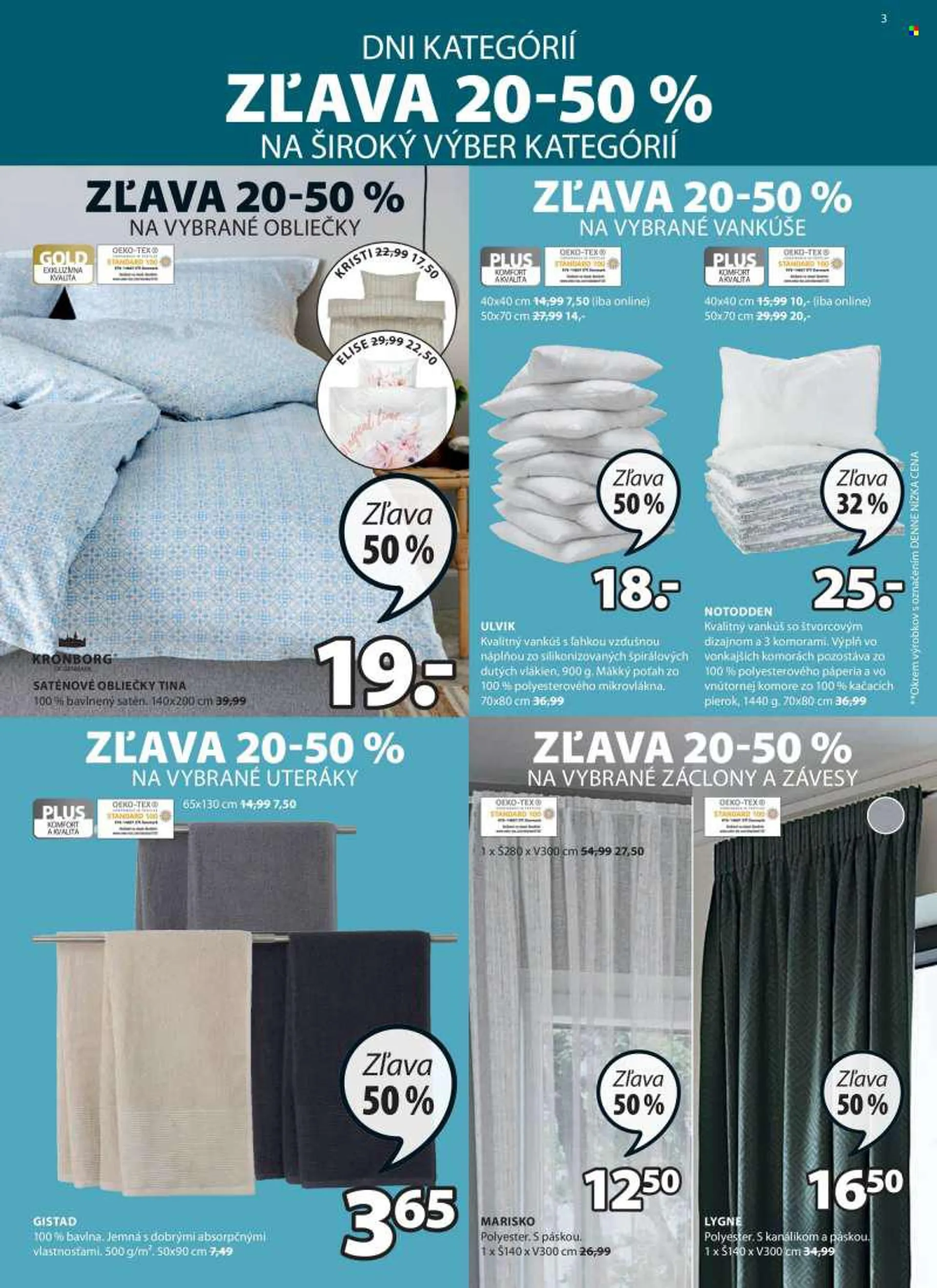 Leták JYSK - 10.8.2022 - 13.9.2022 - Produkty v akcii - posteľná bielizeň, uterák, záclona, záves, vankúš. Strana 3.