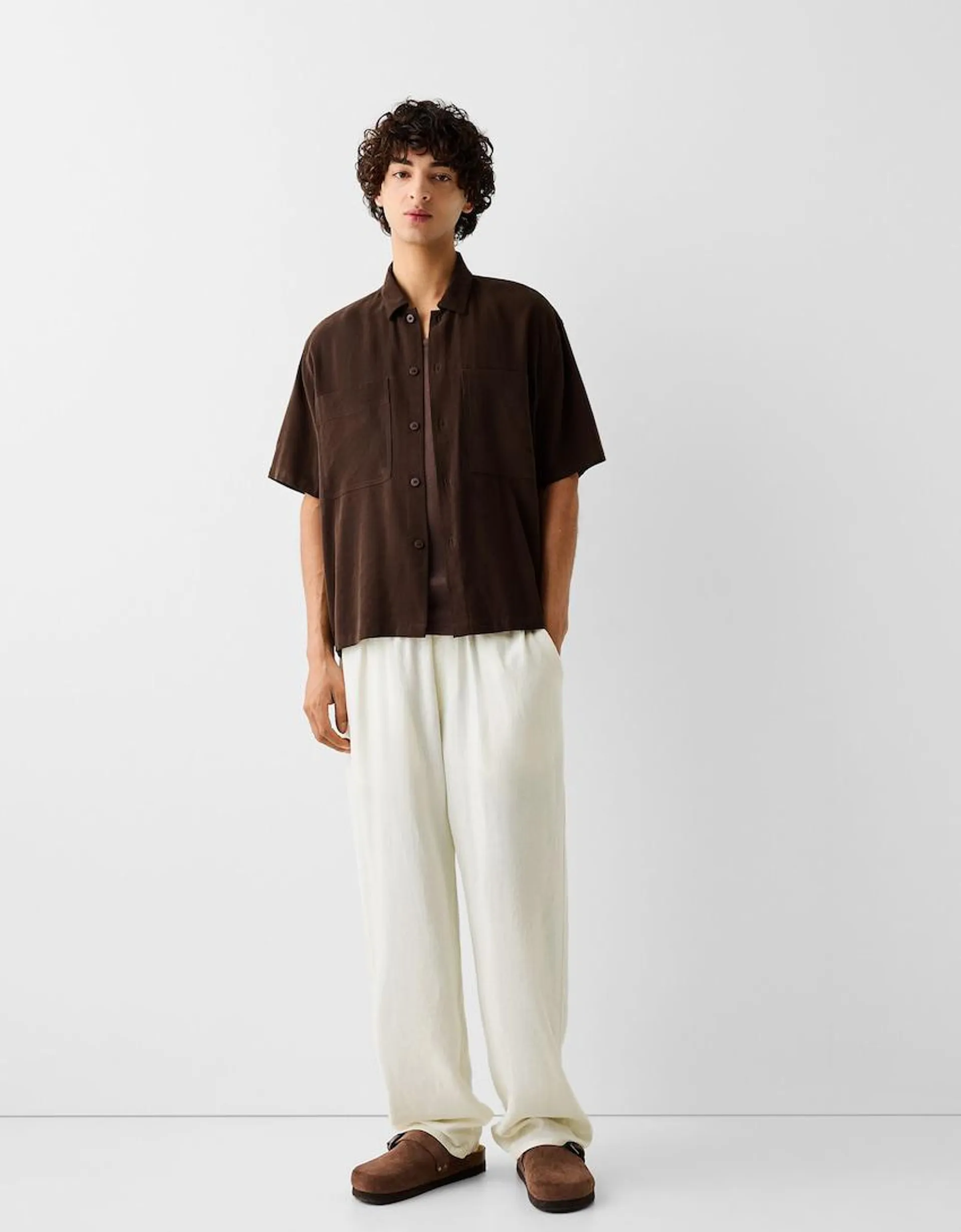 Keten karışımlı wide leg jogger pantolon