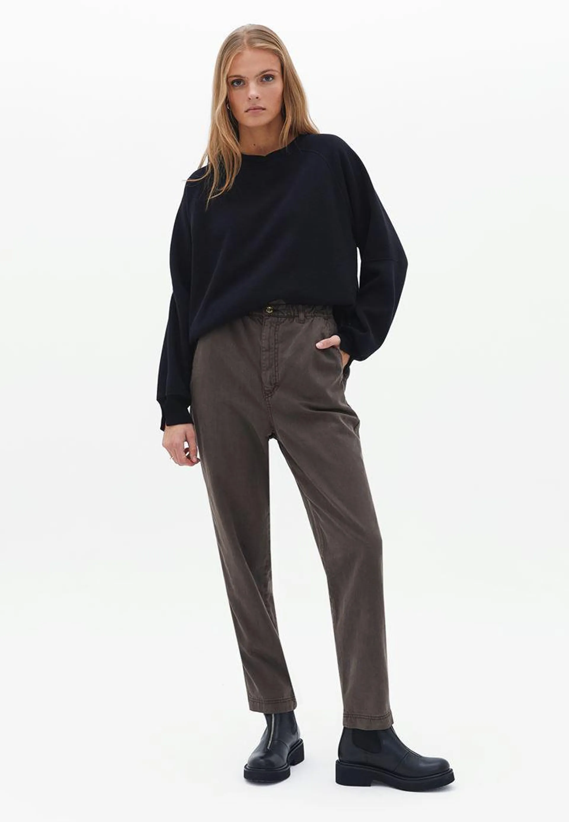 Kahverengi Ultra Yüksek Bel Baggy-Fit Pantolon ( TENCEL™ )
