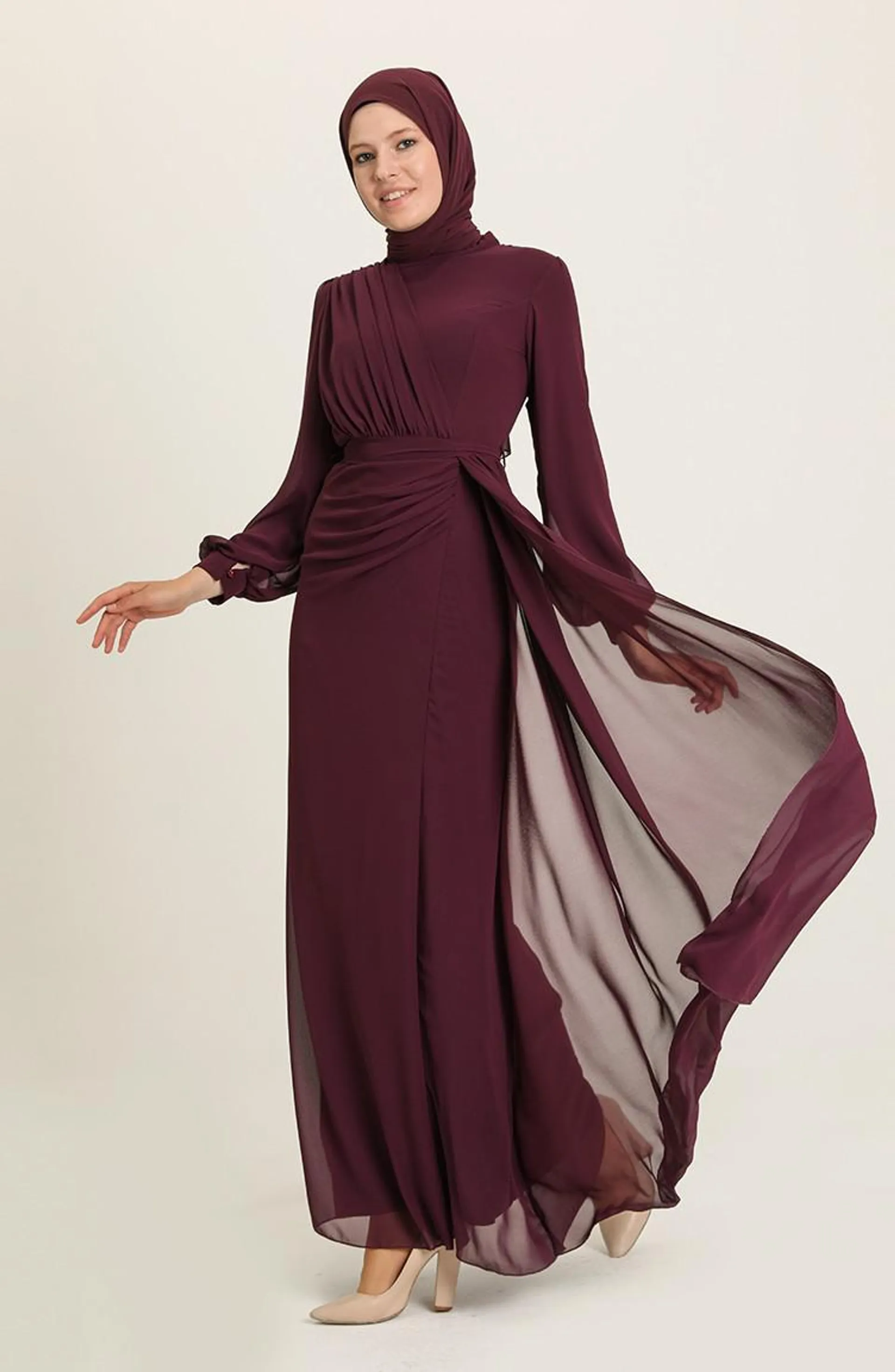 Plum Hijab Evening Dress 5711-04