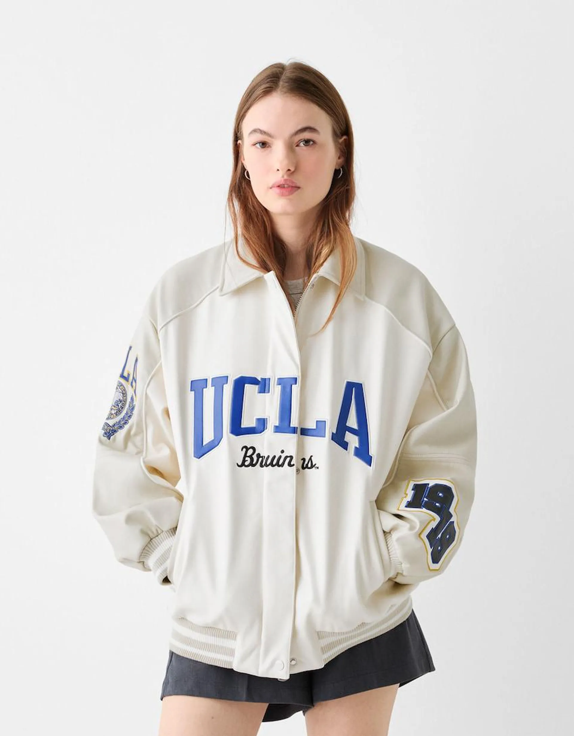 UCLA leather effect embroidered jacket