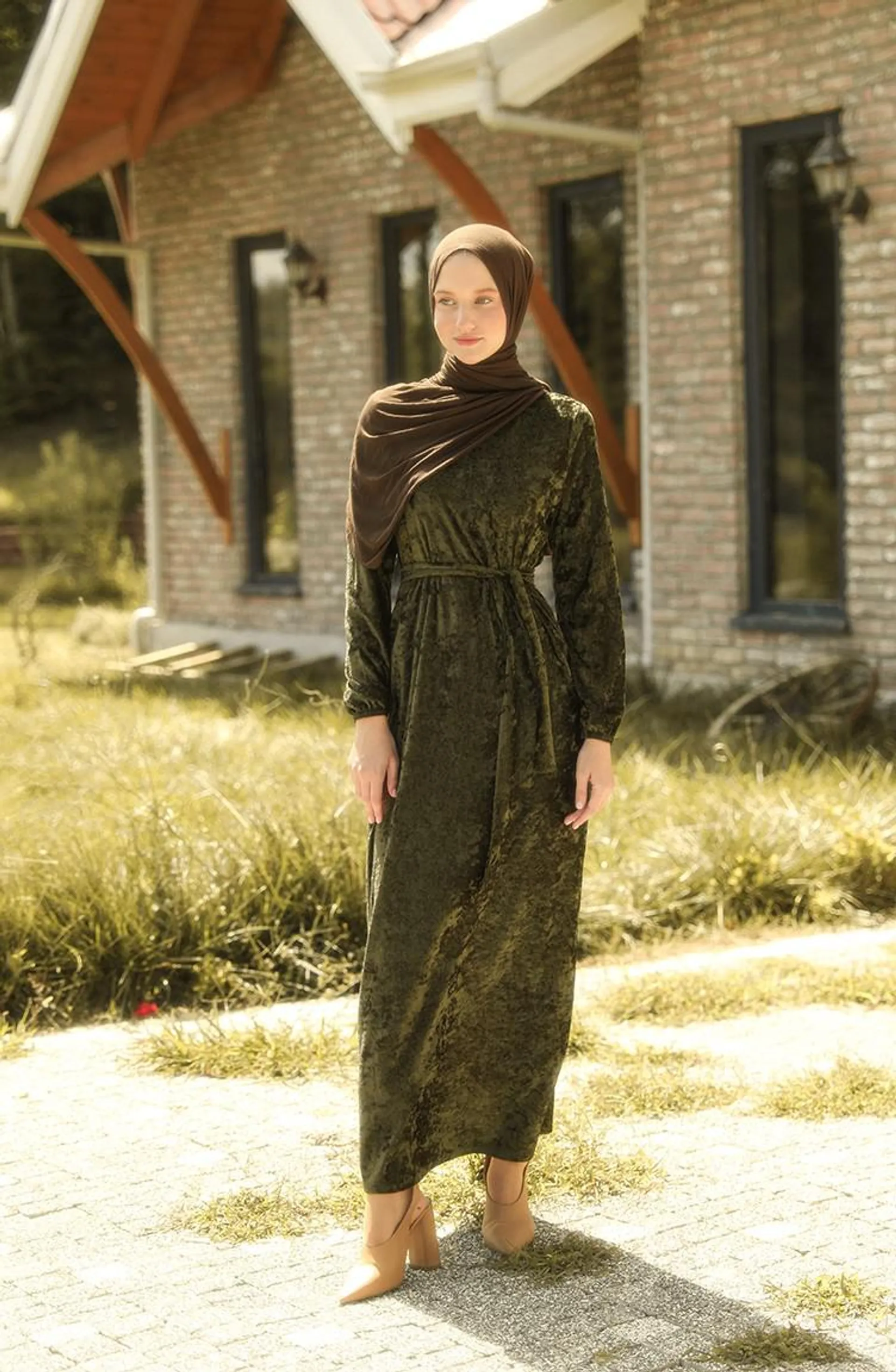 Khaki Hijab Dress 1782-02