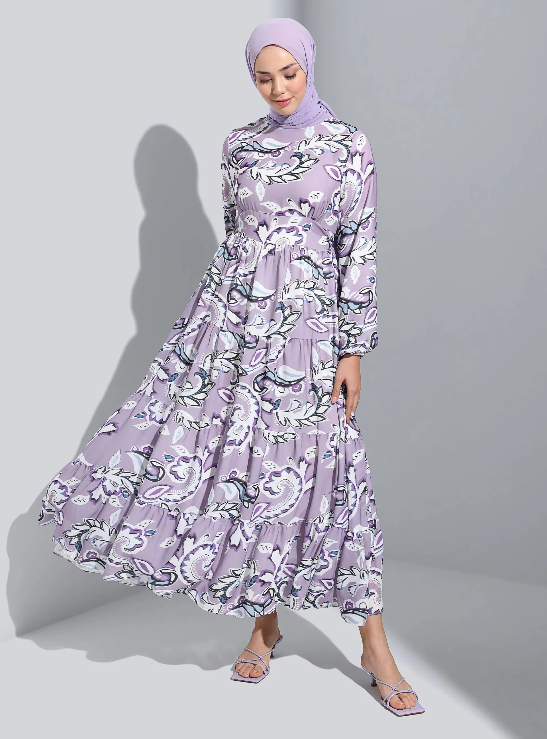 Multi Color - Floral - Crew neck - Fully Lined - Modest Dress