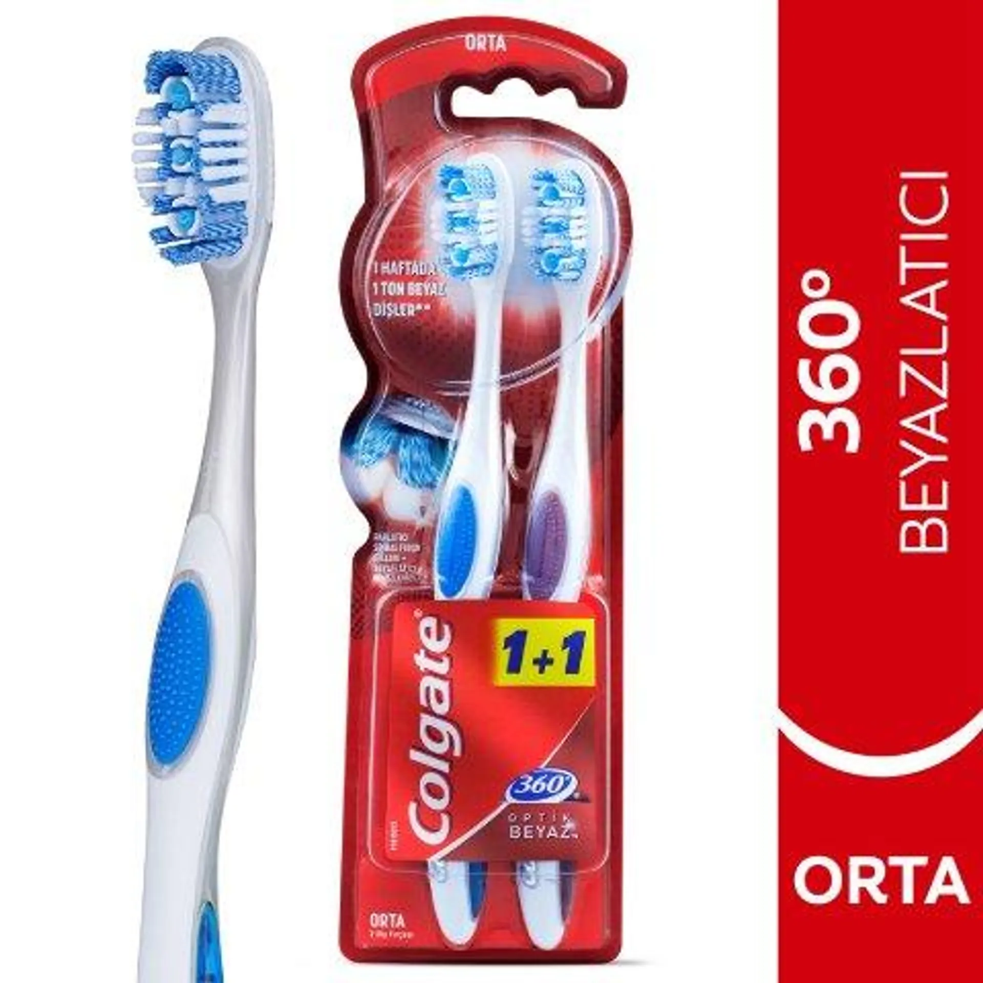 Colgate 360 Optik Beyaz Orta Diş Fırçası 1 + 1