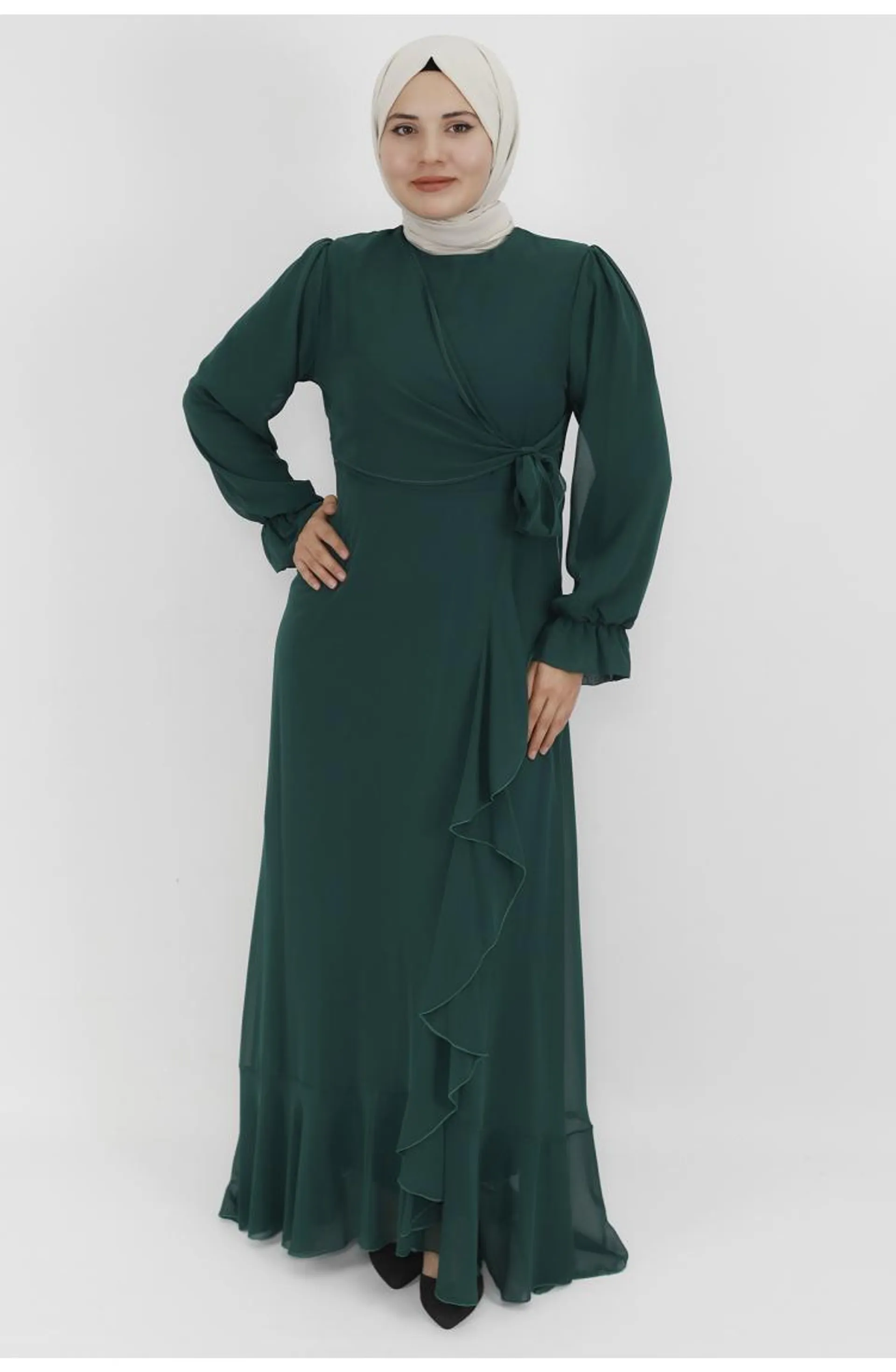 Emerald Green Hijab Evening Dress 10010-01