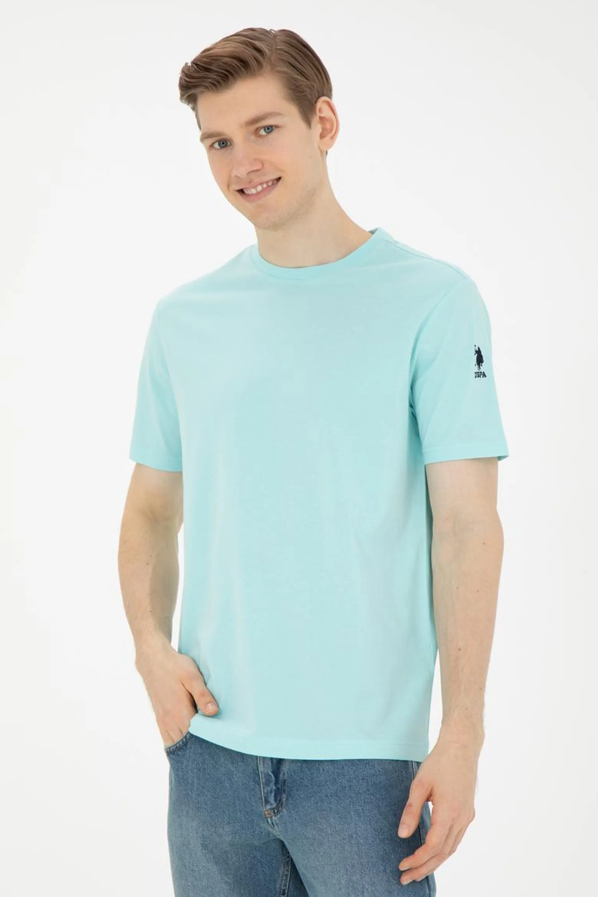 Erkek Su Yeşili Basic Tişört