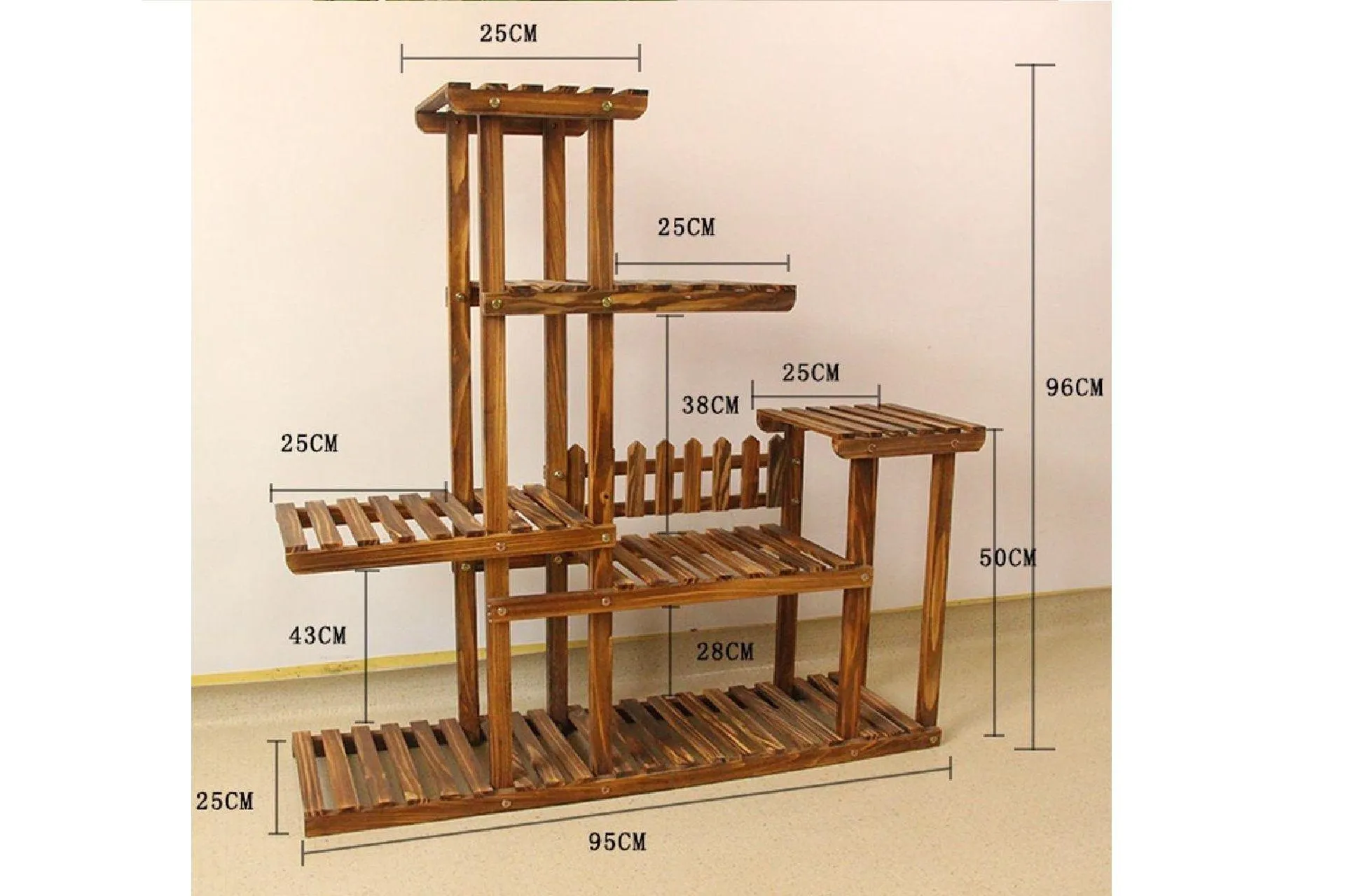 TEKERLEKLİ AHŞAP ÇOK KATLI DEKORATİF SAKSI STANDI, CEVİZ (NR4-127)